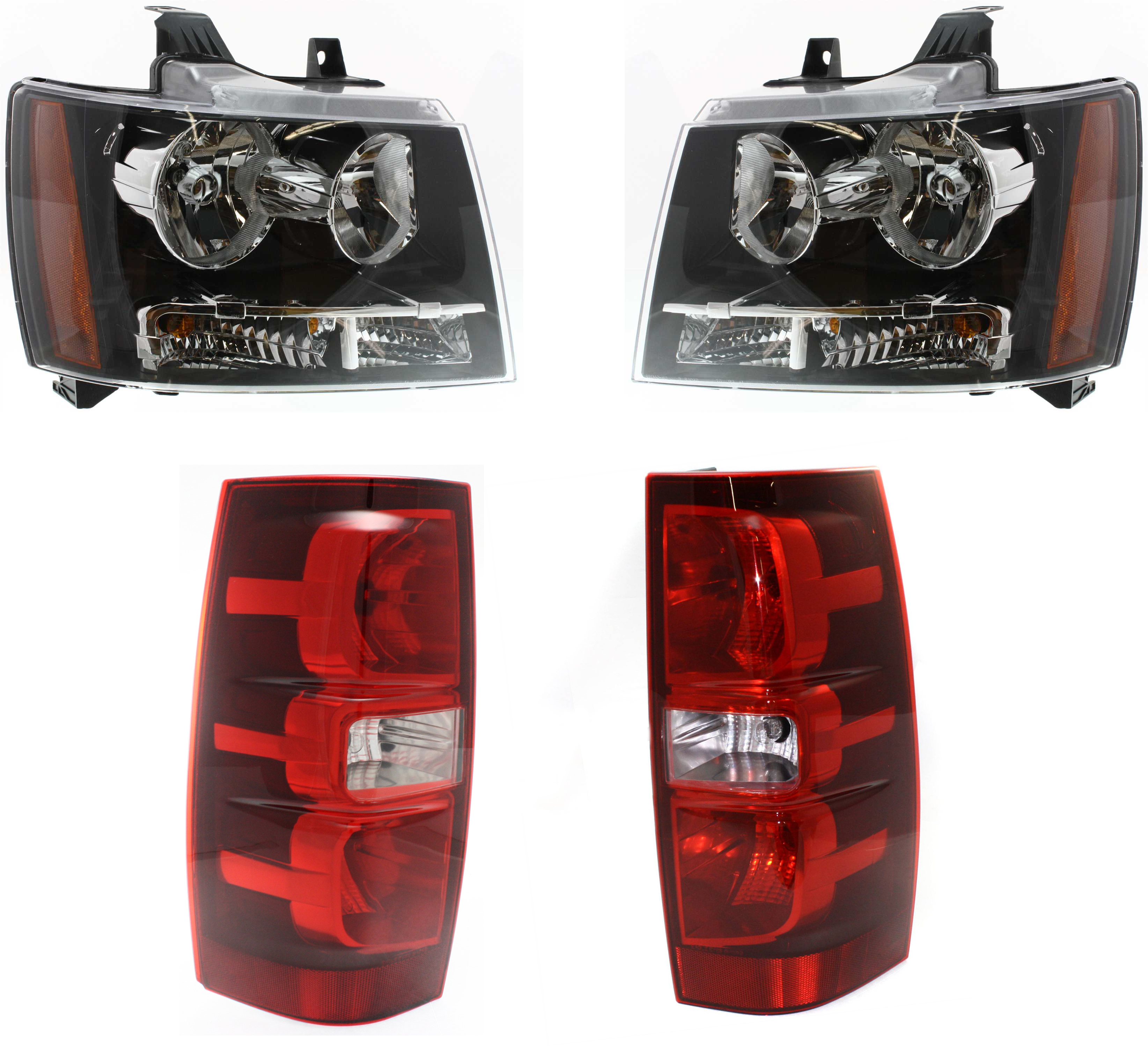 AM SUBURBAN 1500 TAHOE 07-14 HEAD LAMP RH AND LH Assembly Halogen 4 pc Kit with Tail Lights SKU KIT 082218-12 Partslink GM2503263 GM2502263 GM2800196 GM2801196 OEM 22853026-22853025-22837923-228