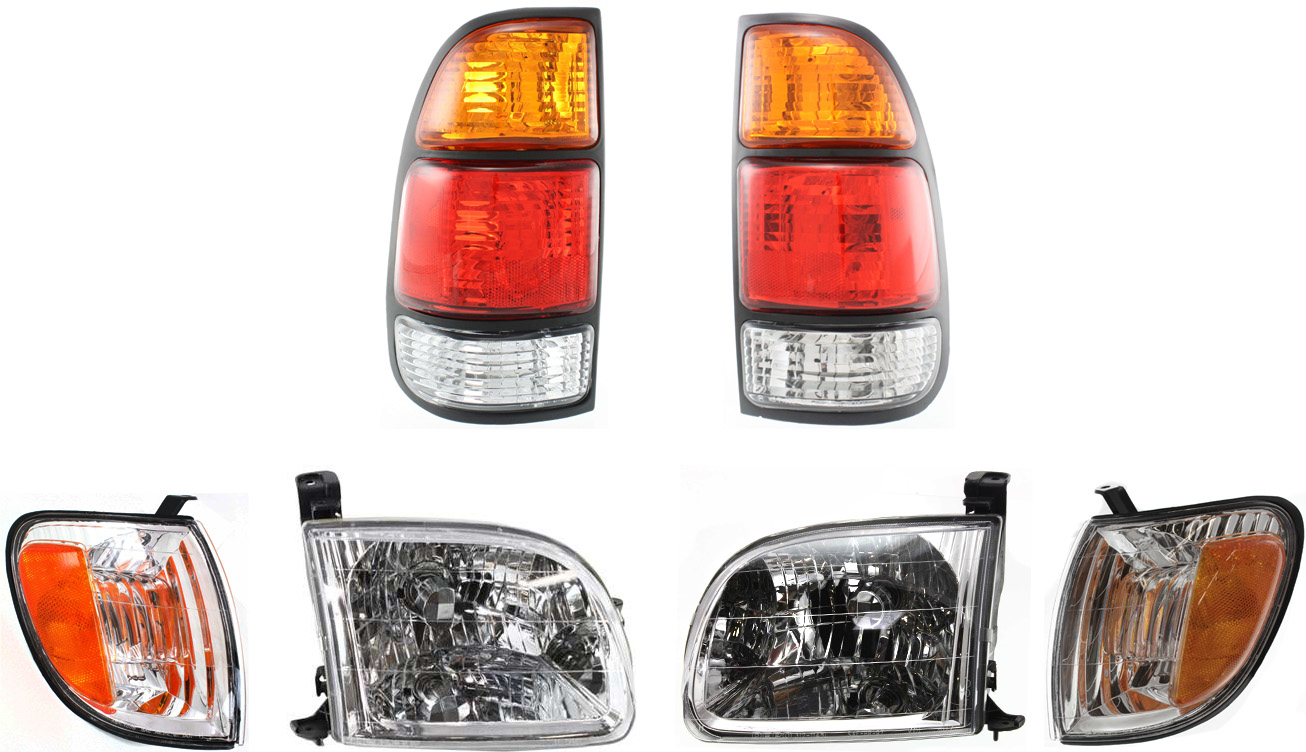 AM TUNDRA 00-04 HEAD LAMP RH AND LH Assembly Halogen 6 pc Kit with Tail Lights and Turn Signal Lights SKU KIT 082218-15 Partslink TO2503129 TO2502129 TO2800129 TO2801129 TO2530135 TO2531135 OEM 811100C010-811500C010-815600C0