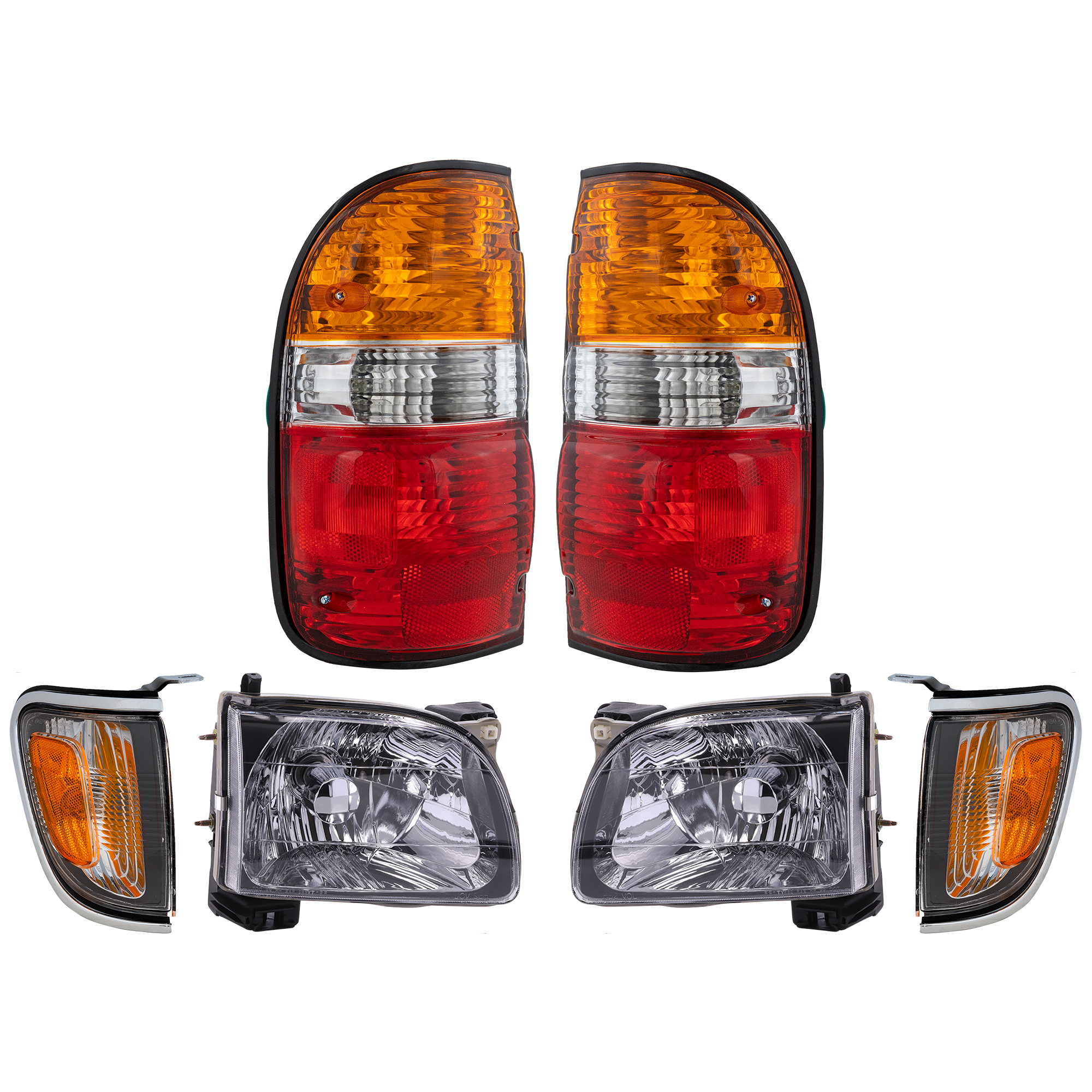 AM TACOMA 01-04 TAIL LAMP RH AND LH 6 pc Kit with Headlight and Corner Light SKU KIT 082218-24 Partslink TO2800139 TO2801139 TO2520161 TO2521161 TO2502136 TO2503136 OEM 8155004060-8156004060-81620040