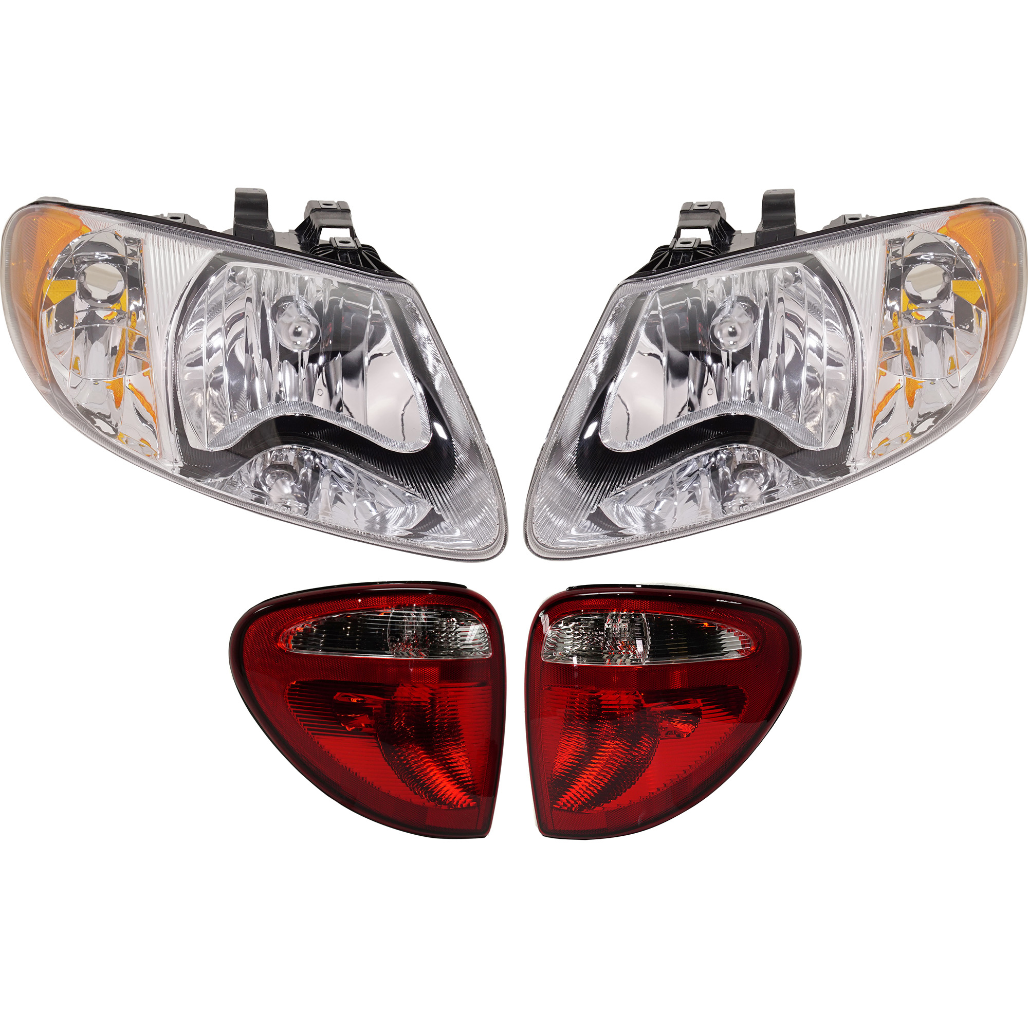 AM CARAVAN TOWN COUNTRY 04-07 HEAD LAMP RH AND LH with Bulbs 4 pc Kit with Tail Lights SKU KIT 082218-27 Partslink CH2800157 CH2801157 OEM 4857700AC PFM 4857701AC PFM 68