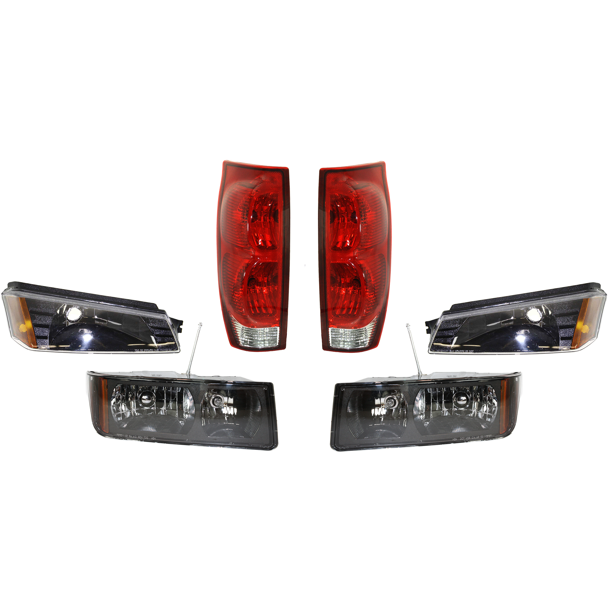 AM AVALANCHE 02-06 HEAD LAMP RH AND LH with Bulbs 6 pc Kit with Turn Signal Light and Tail Light SKU KIT 082218-43 Partslink GM2502219 GM2503219 GM2520184 GM2521184 GM2800153 GM2800194 GM2801153 GM2801194 OEM 15136537-15136536-15771437-150