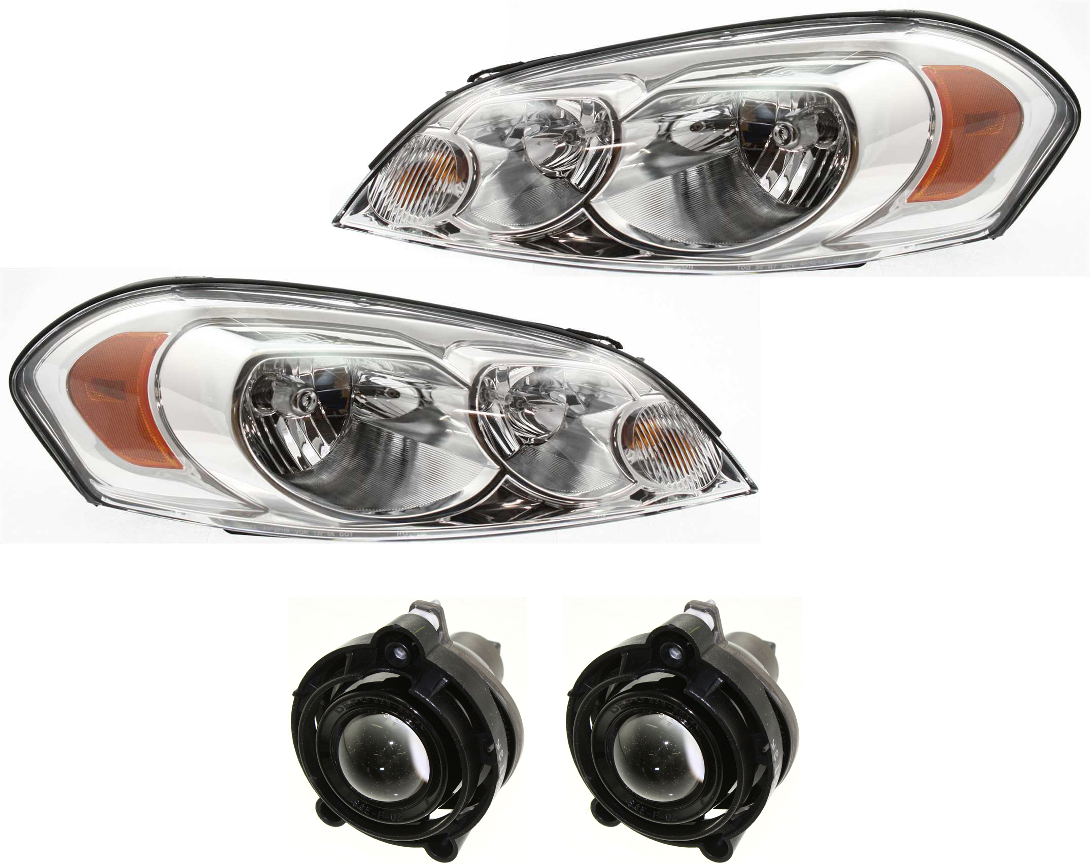 AM IMPALA 06-13 IMPALA LIMITED 14-16 HEAD LAMP RH AND LH Assembly Halogen 4 pc Kit with Fog Lights SKU KIT 082218-46 Partslink GM2503261 GM2502261 GM2593157 OEM 25958360-25958359-10335108