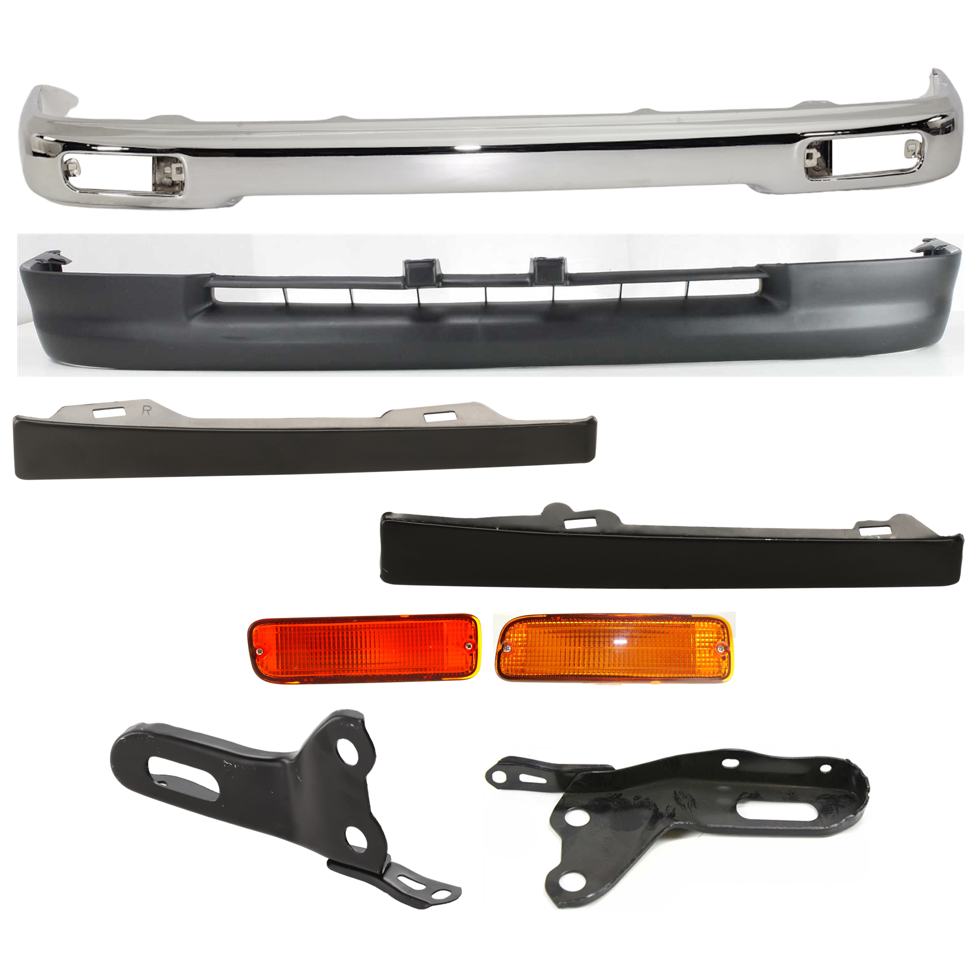 AM TACOMA 95-96 FRONT BUMPER 8 pc Kit with Valance Bumper Bracket Turn Signal Light and Headlight Filler SKU KIT 082224 C511 Partslink TO1002154 TO1066115 TO1067115 TO1088101 TO1089101 TO2530119 TO2531119 TO1095169 OEM 5210104060-52012AD010-52011AD0