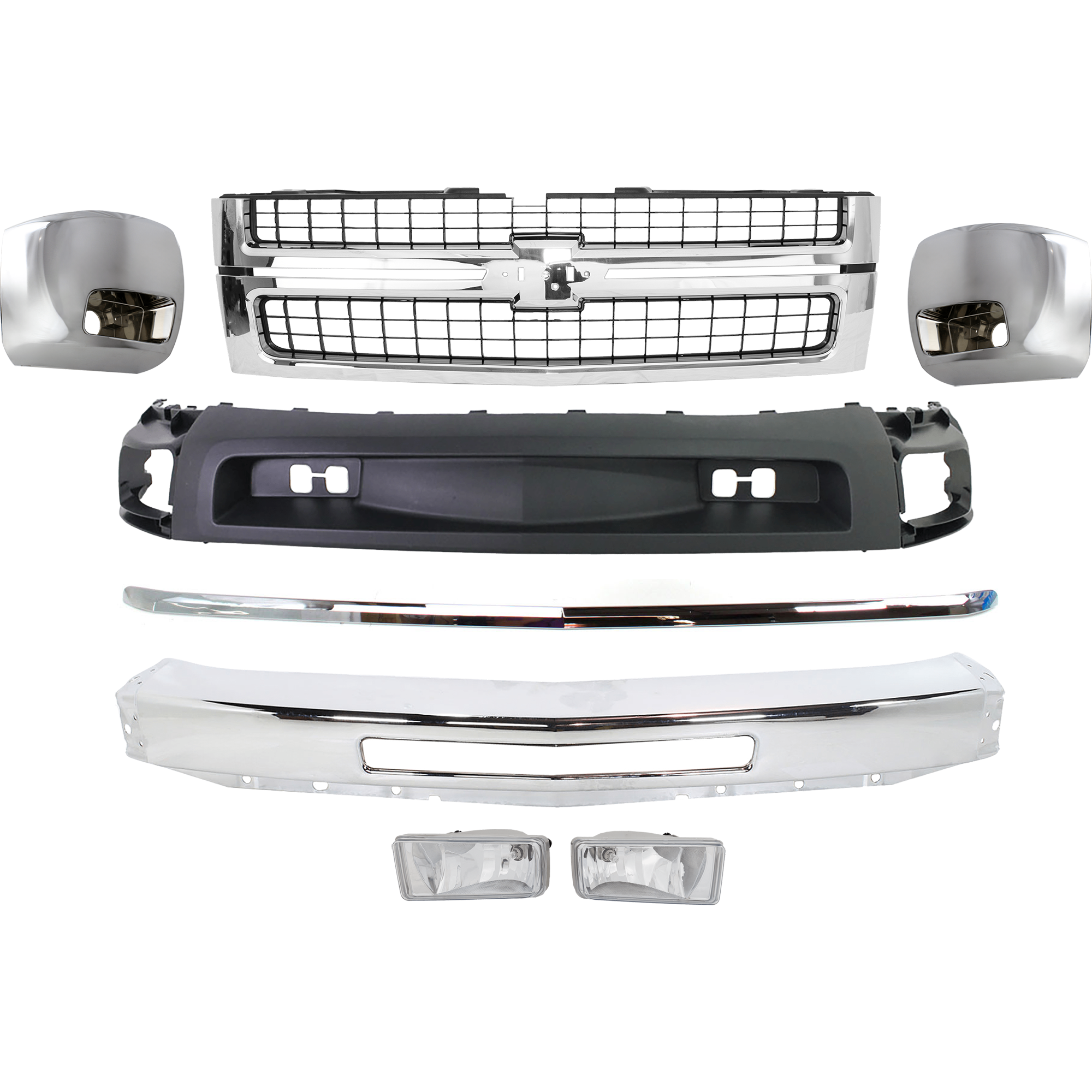 AM SILVERADO 2500 HD 3500 HD 07-10 GRILLE 8 pc Kit Plastic Chrome Shell Black Insert Excludes 2007 Classic SKU KIT 082224 C512 Partslink GM1200608 GM1002831 GM1016108 GM1017108 GM2593160 GM2592160 GM1235112 GM1092202 OEM 25825521-15941850-15839251-158