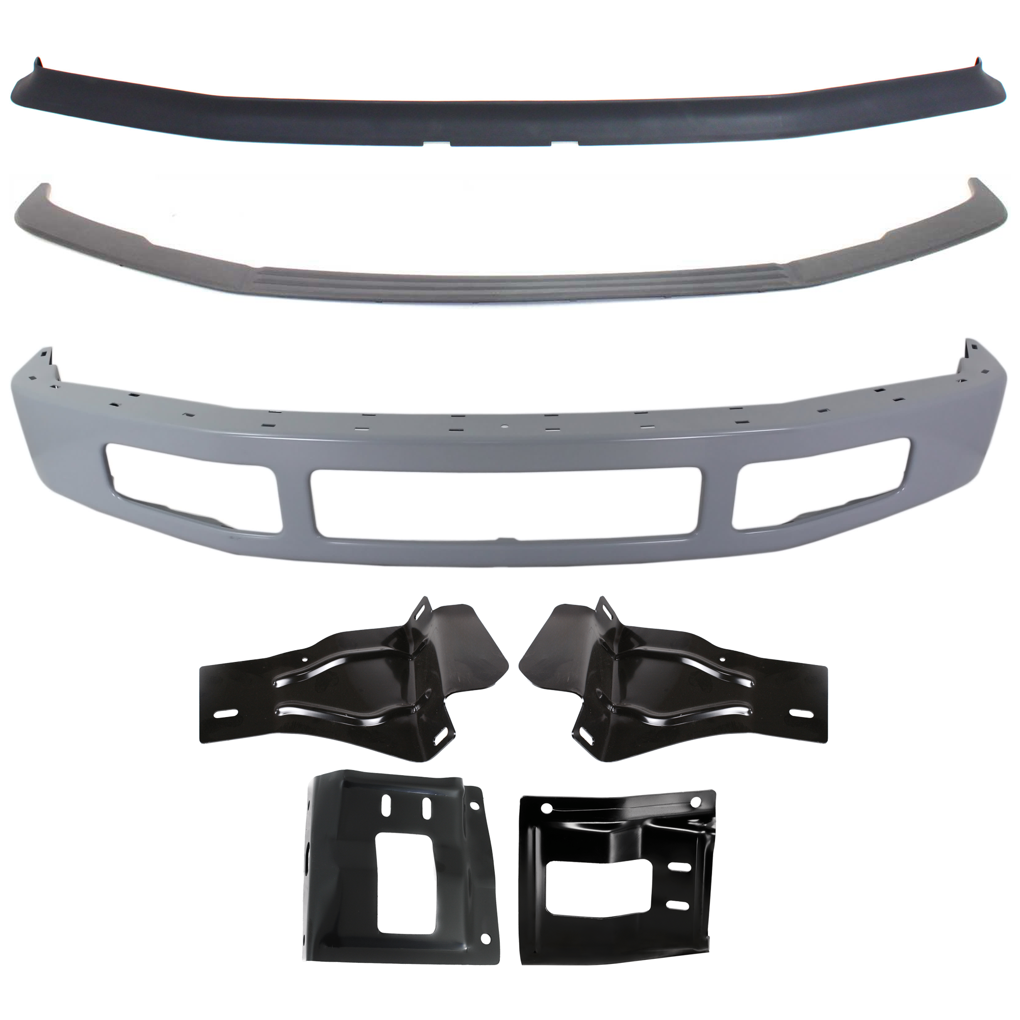 AM F 250 F 350 SUPER DUTY 08-10 FRONT BUMPER 7 pc kit w Bumper Trim Valance and Bumper Bracket SKU KIT 082224 C518 Partslink FO1002403 FO1066174 FO1067174 FO1066173 FO1067173 FO1044103 FO1093114 OEM 8C3Z17757CPTM 8C3Z17B837A 8C3Z