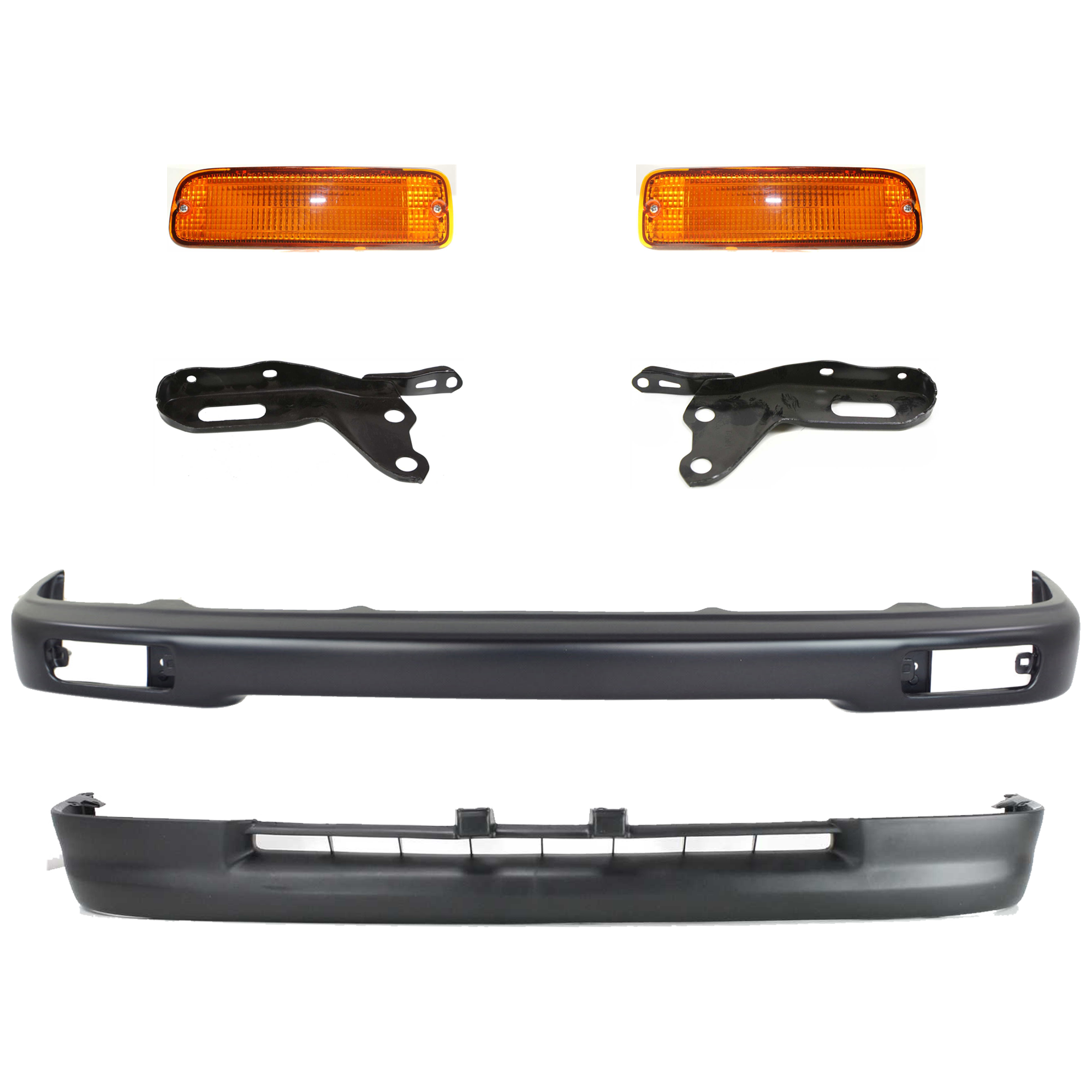 AM TACOMA 95-97 FRONT BUMPER 6 pc kit w Valance Bumper Bracket and Tunr Signal Light SKU KIT 082224 C526 Partslink TO1002153 TO1066115 TO1067115 TO2530119 TO2531119 TO1095169 OEM 5210104050-52012AD010-52011AD0