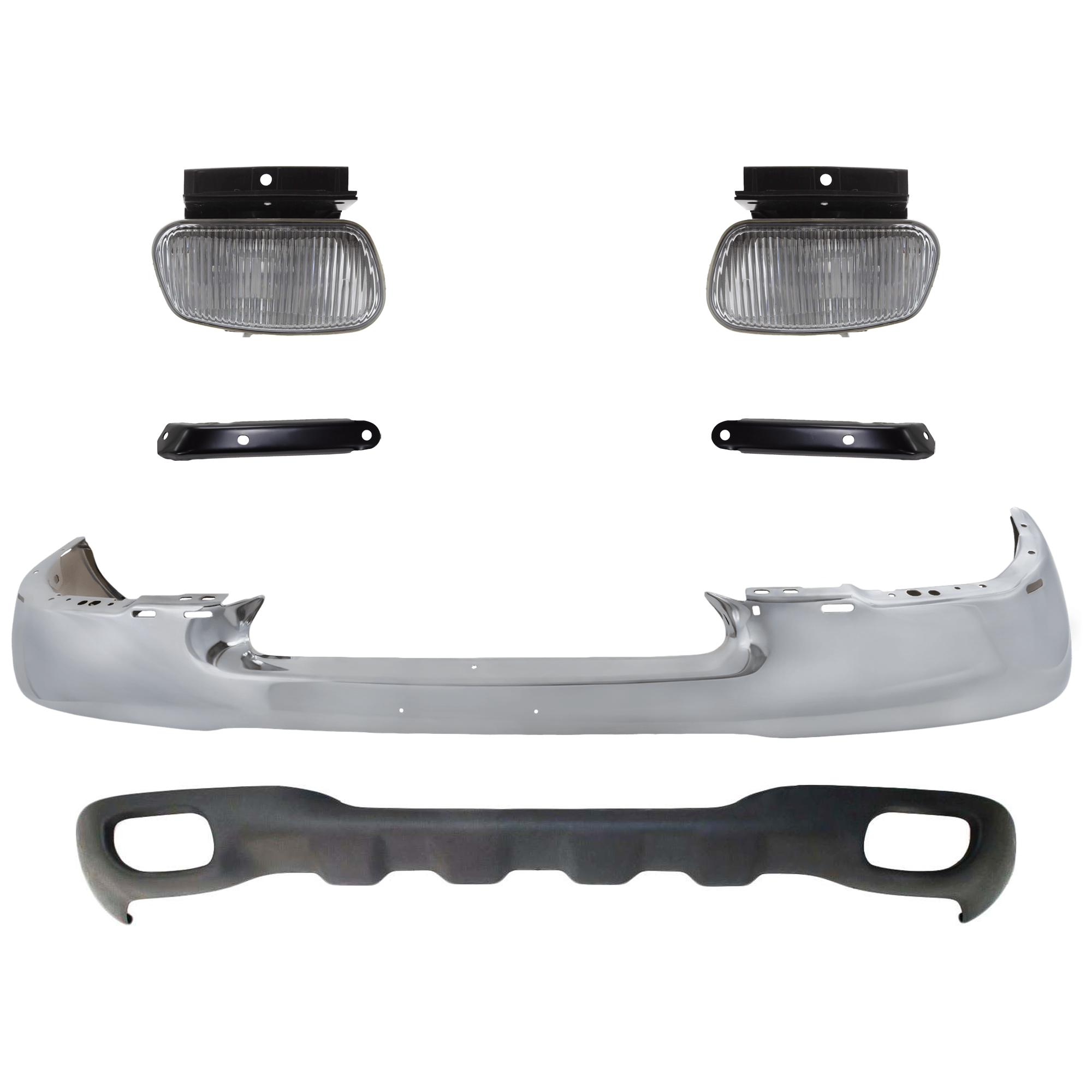 AM RANGER 99-00 FRONT BUMPER 6 pc kit w Valance. Fog Light and Bumper Bracket SKU KIT 082224 C529 Partslink FO1002361 FO1067117 FO1066117 FO2592198 FO2593198 FO1095172 OEM XL5Z17757BA XL5Z17752AA XL5Z17