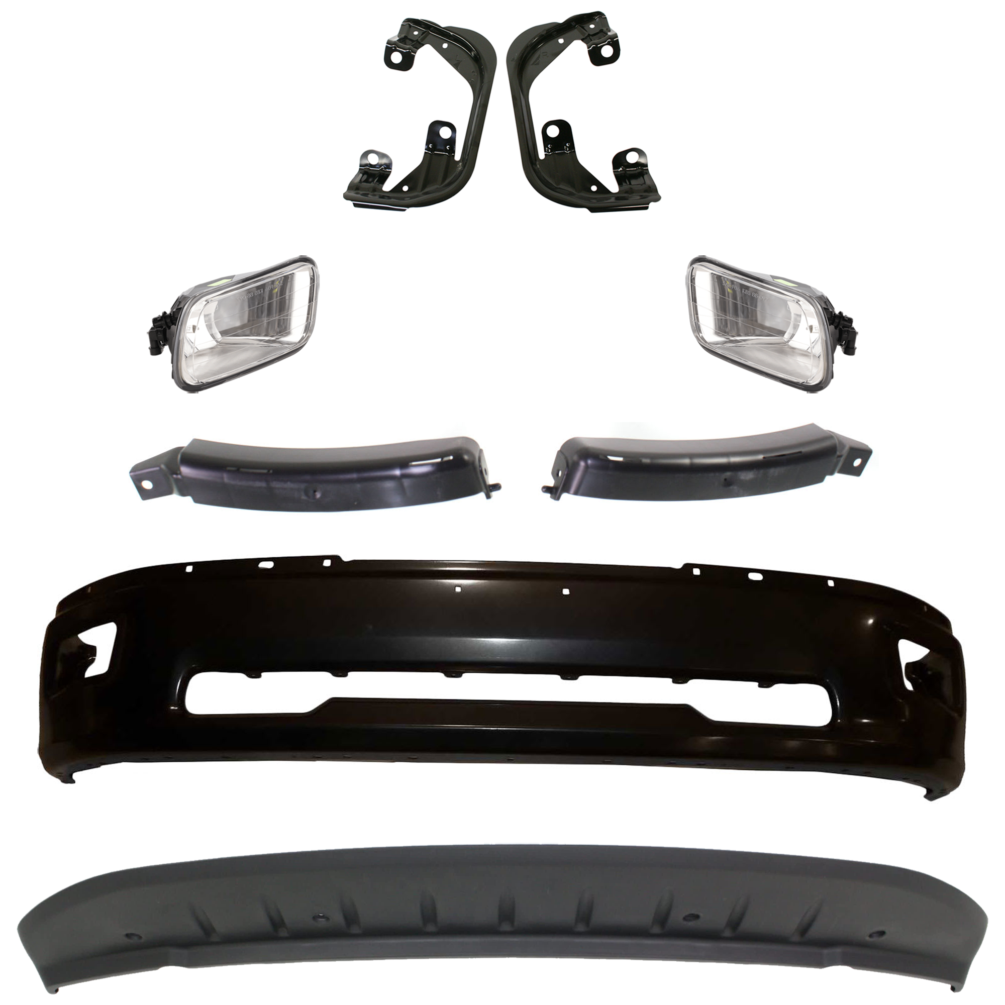 AM RAM 1500-09-12 FRONT BUMPER 6 pc Kit with Valance Bumper Bracket Fog Light and Fog Light Bracket SKU KIT 082224 C533 Partslink CH1002384 CH1061101 CH1061100 CH1090133 OEM 68206067AA 55112609AA 68056630