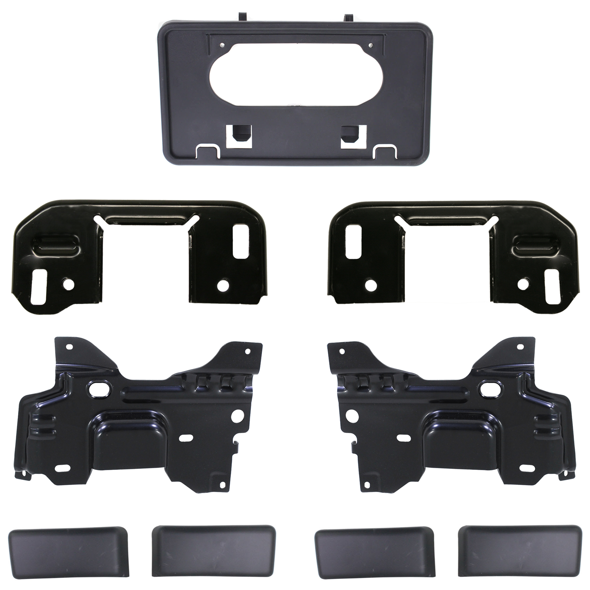AM F 150-10-14 FRONT BUMPER BRACKET RH AND LH 7 pc kit with Bumper Trim and License Plate Bracket SKU KIT 082224 C535 Partslink FO1066177 FO1066180 FO1067177 FO1067180 FO1053100 FO1068134 OEM 9L3Z17B984A 9L3Z17B985A 9L3Z5D
