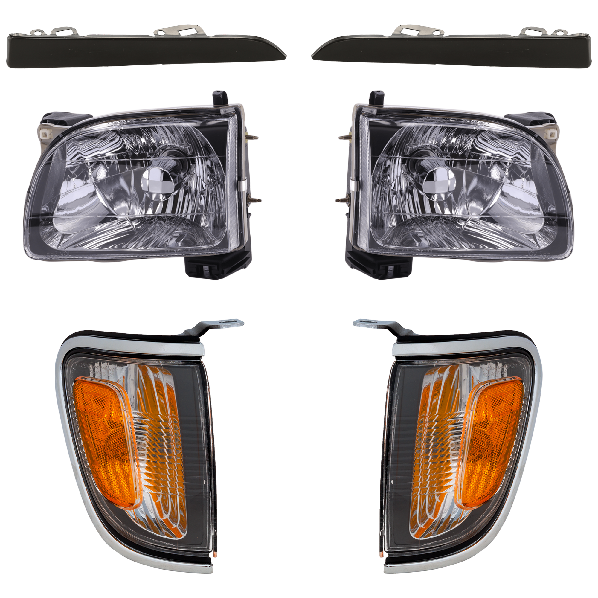 AM TACOMA 01-04 HEAD LAMP BRACKET RH AND LH 6 pc kit Assembly Halogen with Headlight Filler and Corner Light SKU KIT 082224 C540 Partslink TO2502136 TO2503136 TO2521161 TO2520161 TO1089108 TO1088108 OEM 8111004110-8115004110-81610040