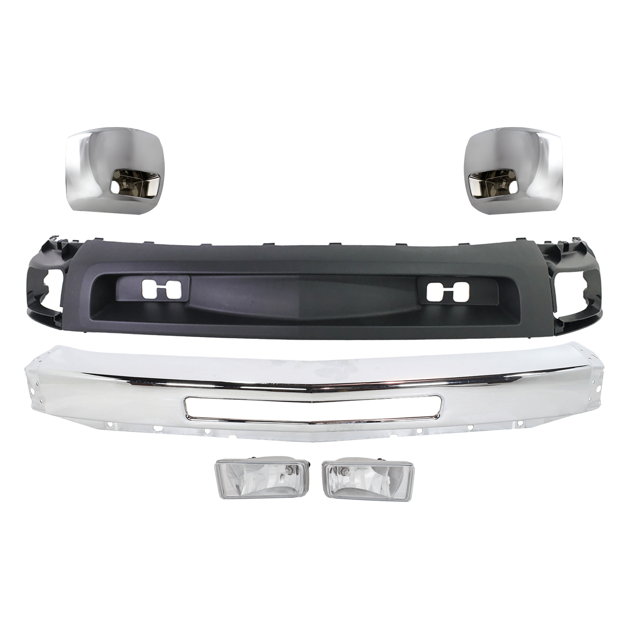 AM SILVERADO 2500-3500 HD FRONT BUMPER 6 pc kit w Bumper End Valance and Fog Light SKU KIT 082224 C543 Partslink GM1002831 GM1016108 GM1017108 GM2593160 GM2592160 GM1092202 OEM 15941850-15839251-15839252-228