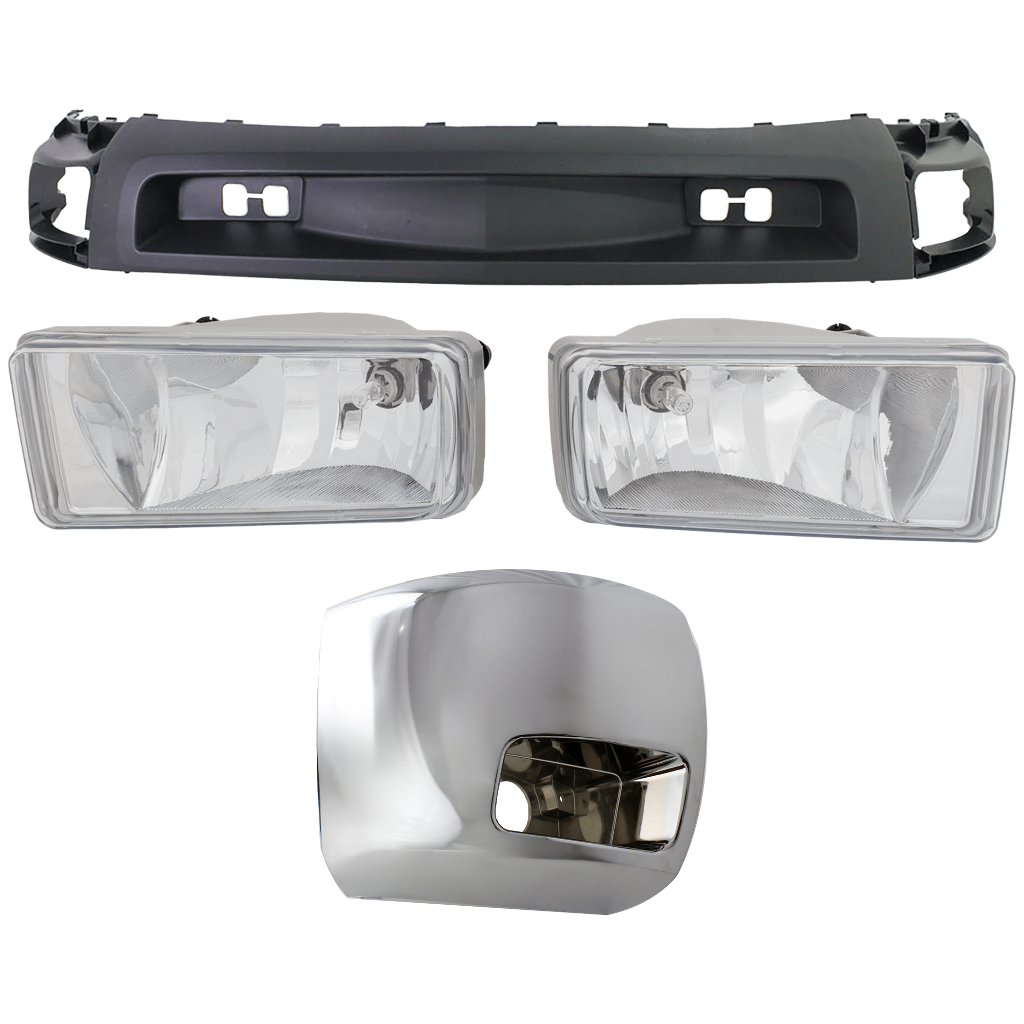 AM SILVERADO 2500 HD 3500 HD 07-10 FRONT BUMPER END RH AND LH Chrome 4 pc Kit with Fog Light and Valance SKU KIT 082224 C544 Partslink GM1017108 GM2593160 GM2592160 GM1092202 OEM 15839252-22872763-22872762-159