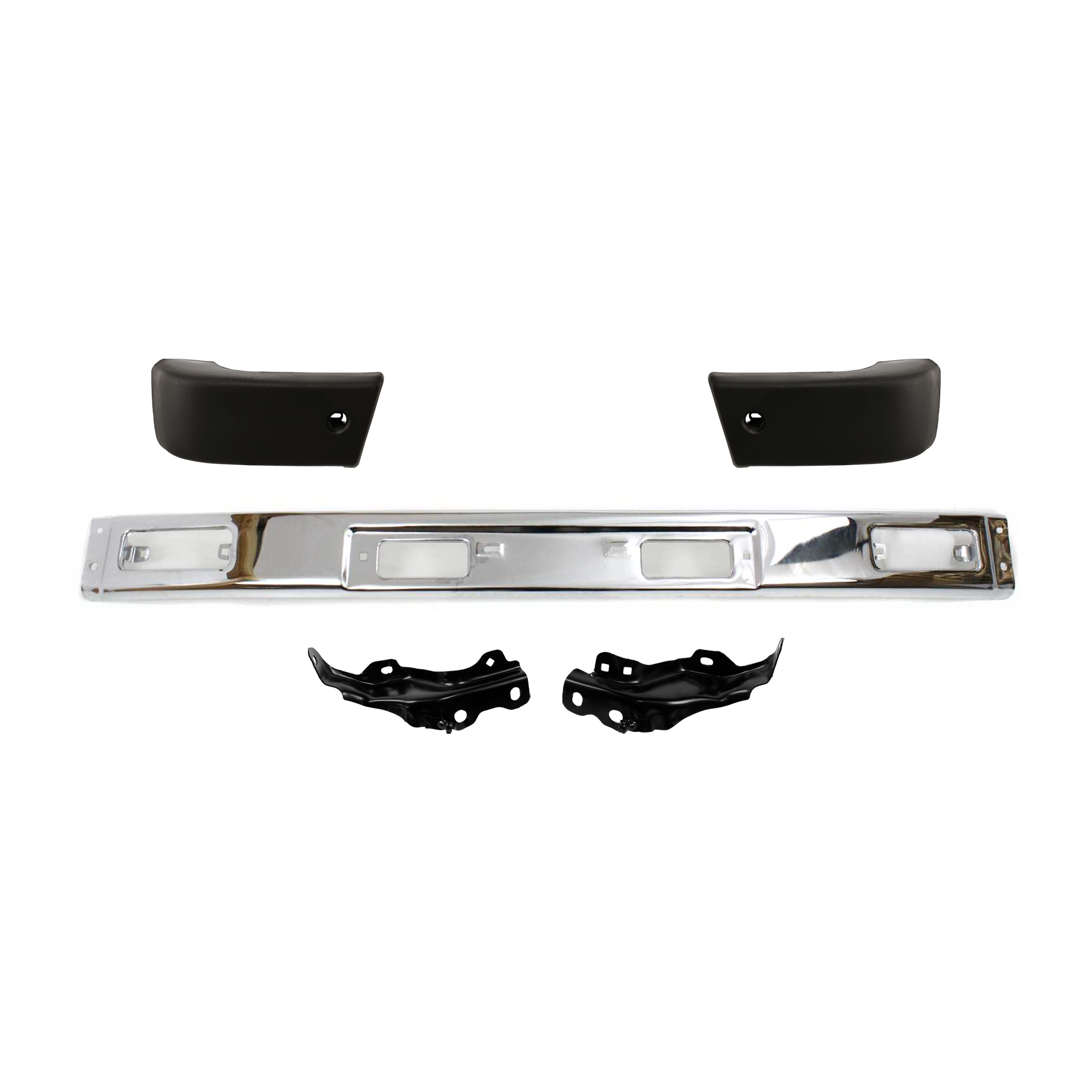 AM TOYOTA PICKUP 84-86 FRONT BUMPER 5 pc Kit Chrome with Bumper End and Bumper Bracket SKU KIT 082224 C548 Partslink TO1002116 TO1066104 TO1067104 TO1004156 TO1005115 OEM 5211189139-5201289108-52011891