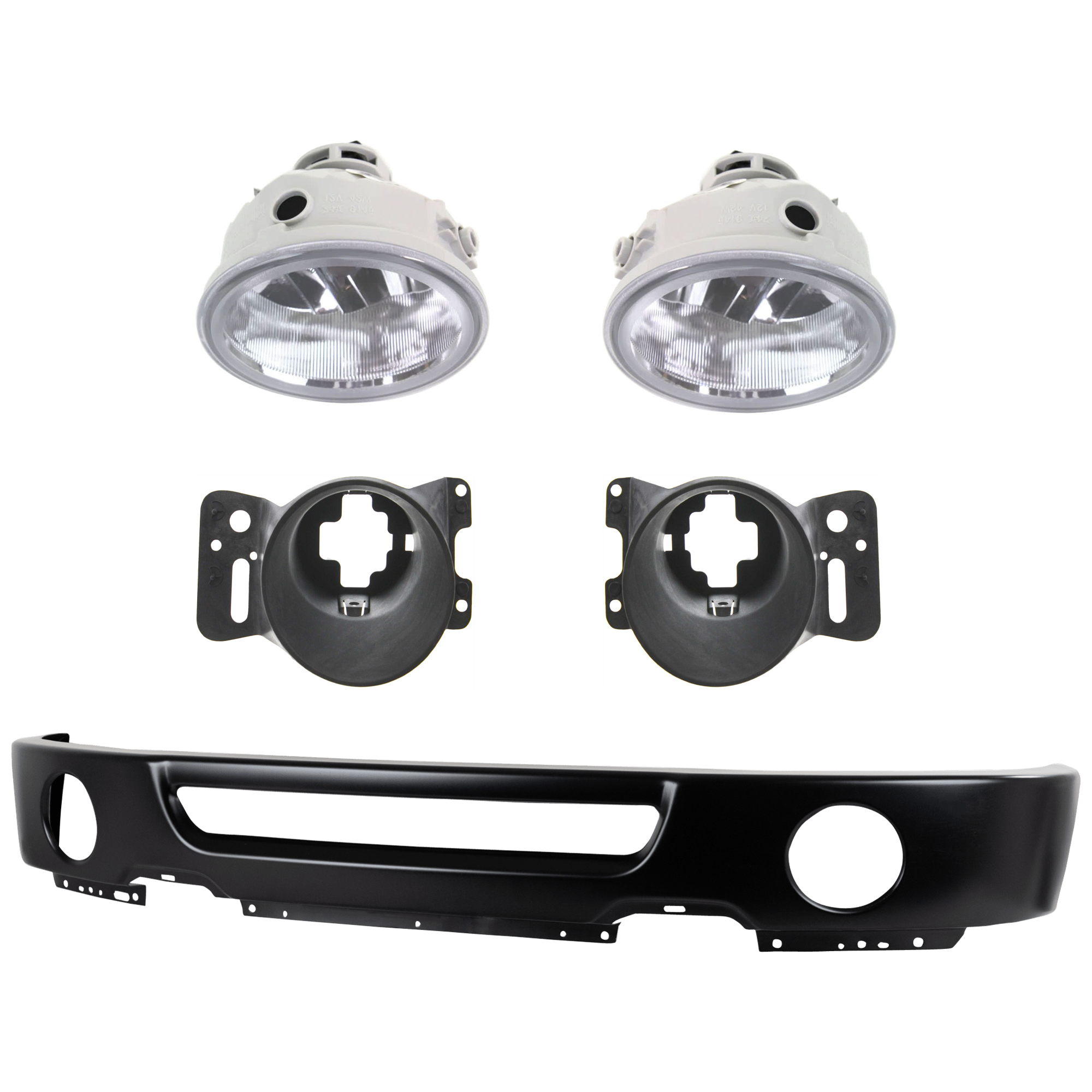 AM F 150-06-08 FRONT BUMPER 5 pc Kit with Fog Light and Fog Light Bracket SKU KIT 082224 C555 Partslink FO1002401 FO2592220 FO2593220 FO2601101 FO2600101 OEM 6L3Z17757DAPTM AL3Z15201A PFM