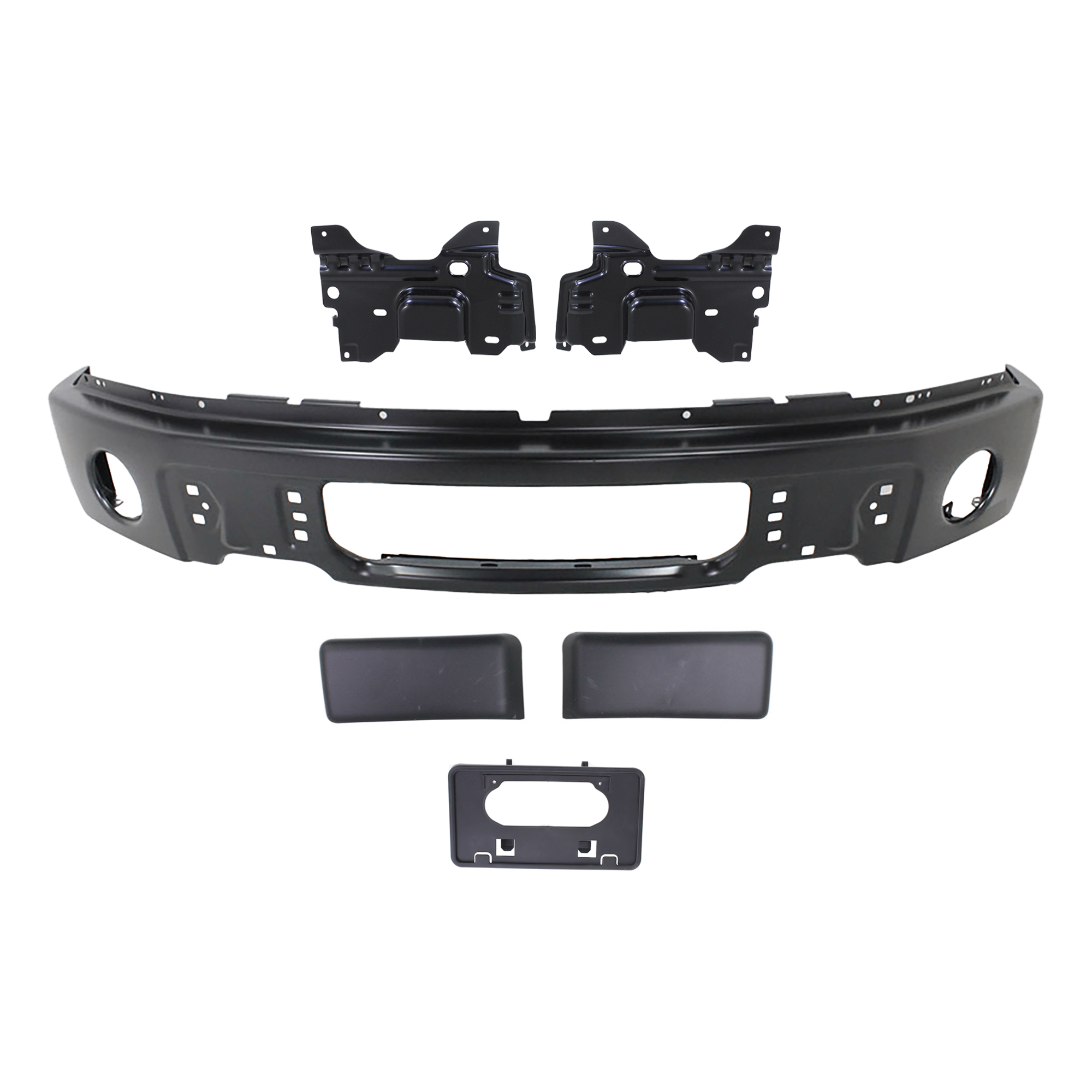 AM F 150-09-14 FRONT BUMPER 6 pc Kit with Bumper Bracket Bumper Trim and License Plate Bracket SKU KIT 082224 C558 Partslink FO1002413 FO1066180 FO1067180 FO1053100 FO1068134 OEM 9L3Z17757DPTM 9L3Z17B985A 9L3Z