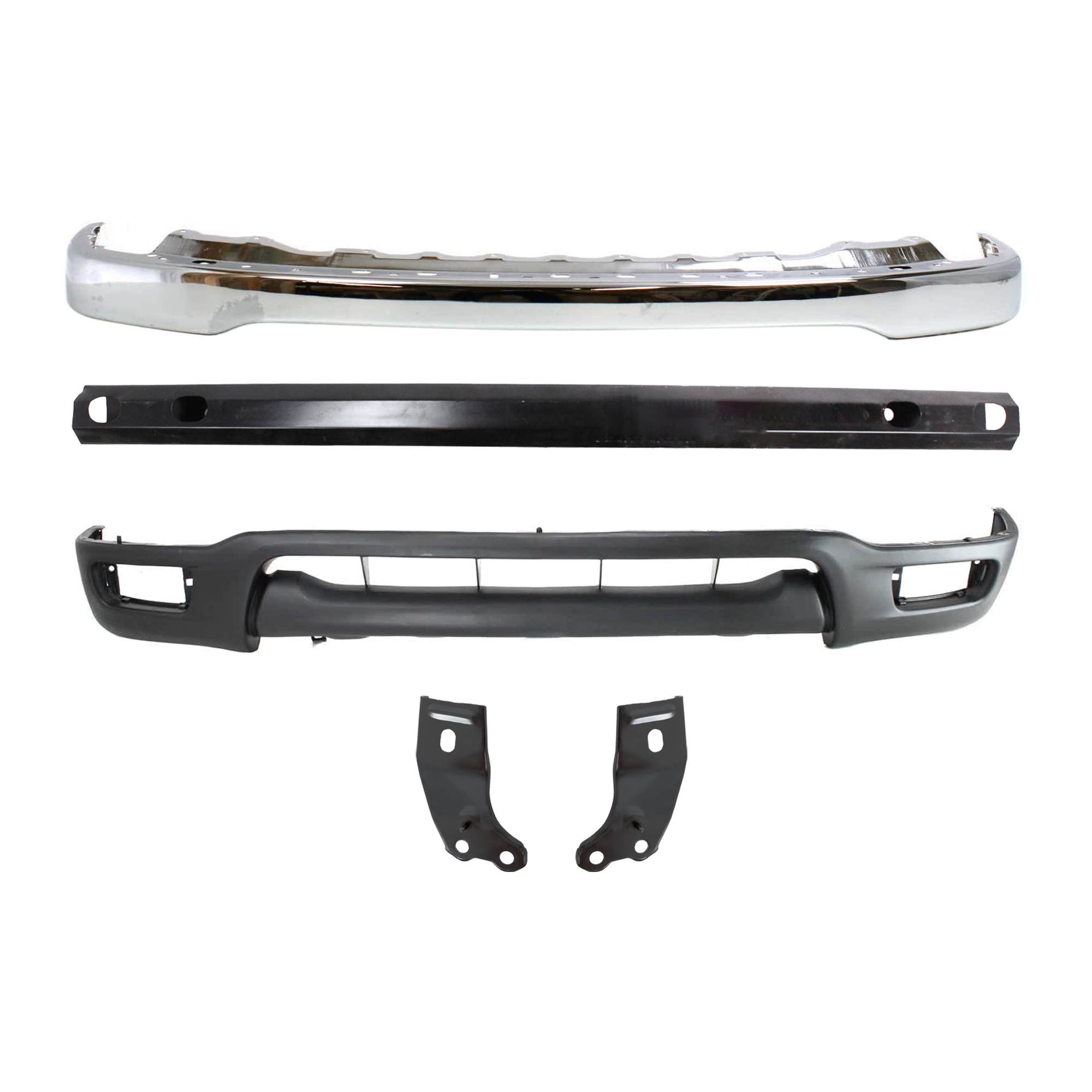 AM TACOMA 01-04 FRONT BUMPER Chrome 5 pc kit with Bumper Bracket Bumper Reinforcement and Valance SKU KIT 082224 C561 Partslink TO1002174 TO1067134 TO1066134 TO1006184 TO1095196 OEM 52101AD030-52141AD020-52142AD0