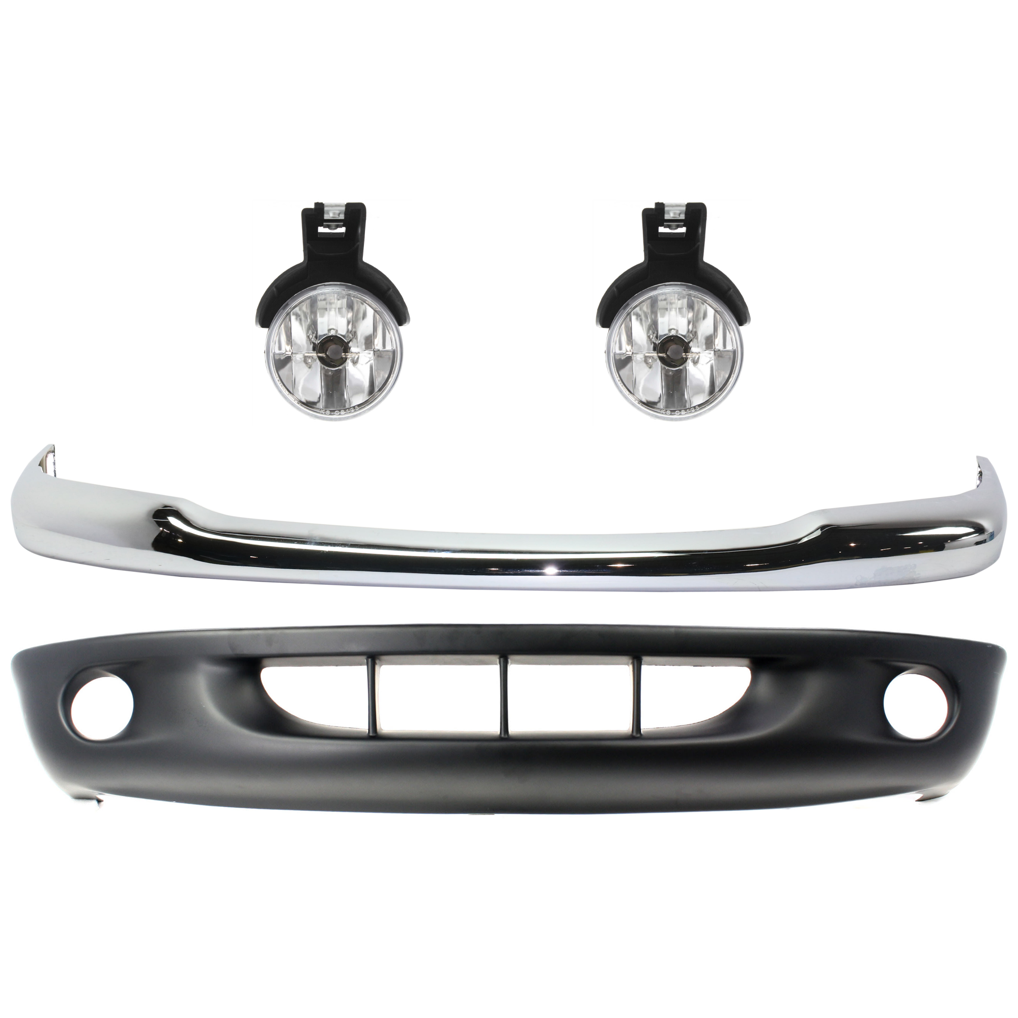 AM DAKOTA 97-00 FRONT BUMPER 4 pc. Kit w Bumper Cover and Fog Light SKU KIT 082224 C570 Partslink CH1000291 CH2593104 CH2592104 OEM 55255844AB PFM 5013071AB 55076