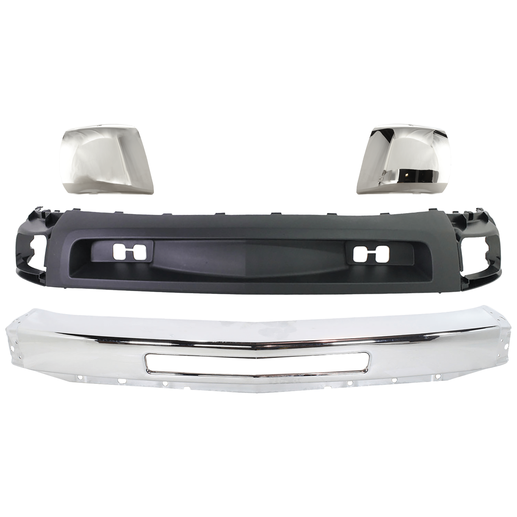 AM SILVERADO 2500 HD 3500 HD 07-10 FRONT BUMPER END RH AND LH Chrome 4 pc Kit with Bumper and Valance SKU KIT 082224 C571 Partslink GM1016107 GM1017107 GM1002831 GM1092202 OEM 15839253-15839254-15941850-159