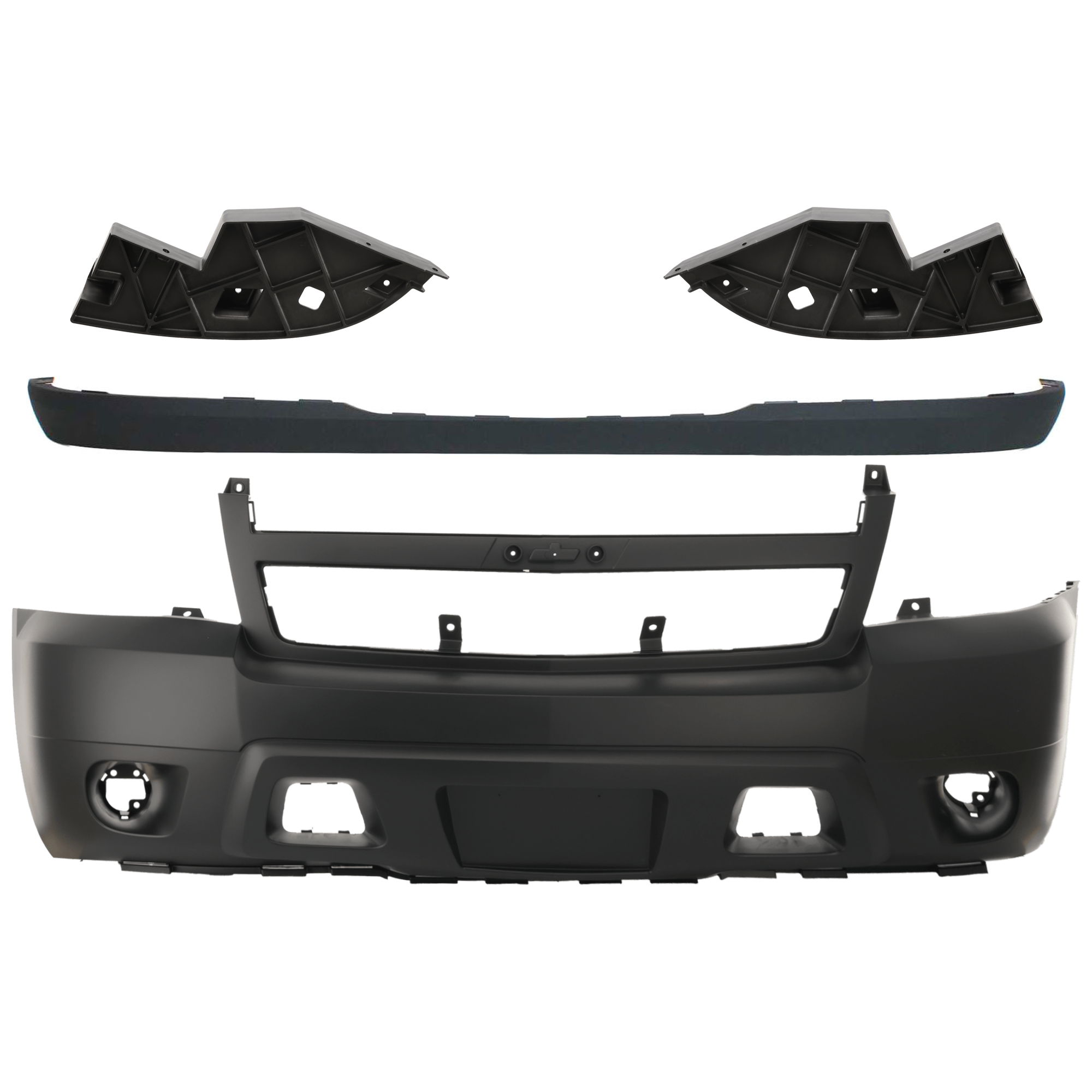 AM SUBURBAN 1500 TAHOE 07-14 FRONT BUMPER COVER 4 pc Kit with Bumper Trims and Valance w o Off Road Pkg SKU KIT 082224 C579 Partslink GM1000817 GM1089171 GM1088171 GM1092208 OEM 25814570-21996231-21996230-152