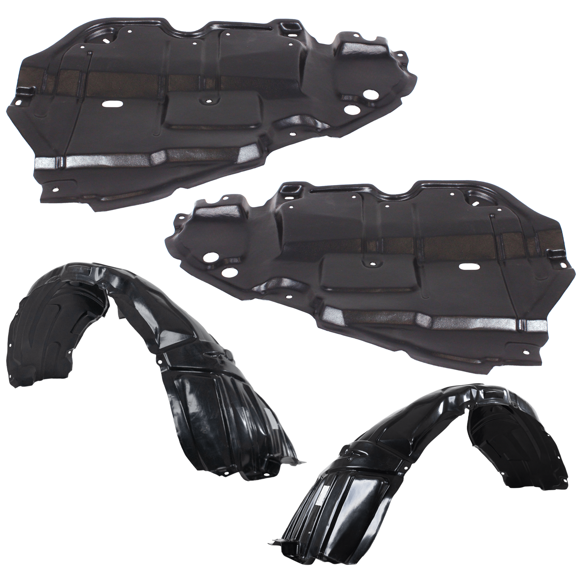 AM CAMRY 07-10 FRONT FENDER LINER RH AND LH 4 pc Kit with Engine Splash Shield SKU KIT 082224 C589 Partslink TO1250122 TO1251122 TO1228135 TO1228134 OEM 5387506060-5387606060-51441060