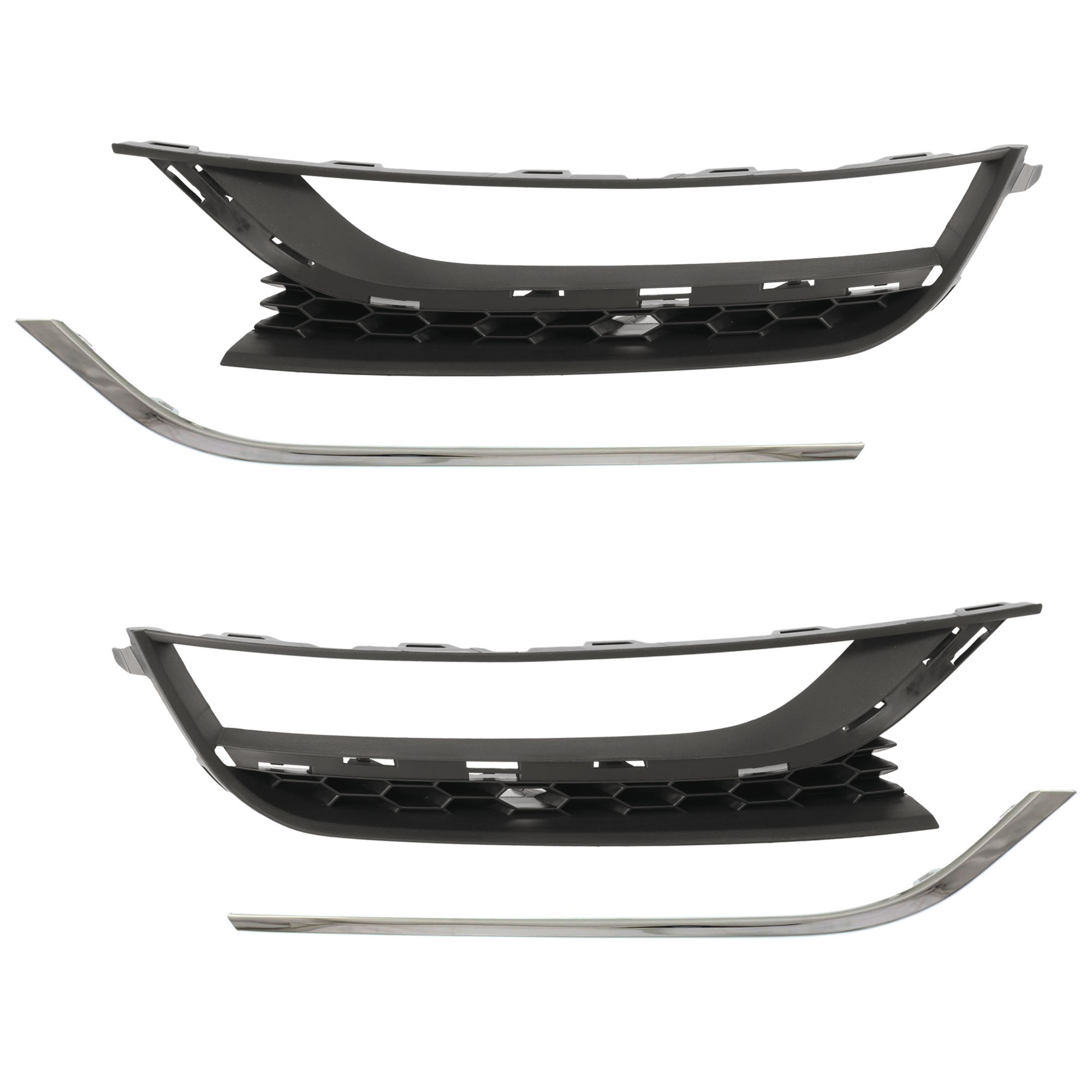 AM PASSAT 12-15 FRONT FOG LAMP MOLDING RH AND LH 4 pc kit Primed with Bumper Trim SKU KIT 082224 C599 Partslink VW1038122 VW1039122 VW1046107 VW1047107 OEM 561853665A9B9-561853666A9B9-56