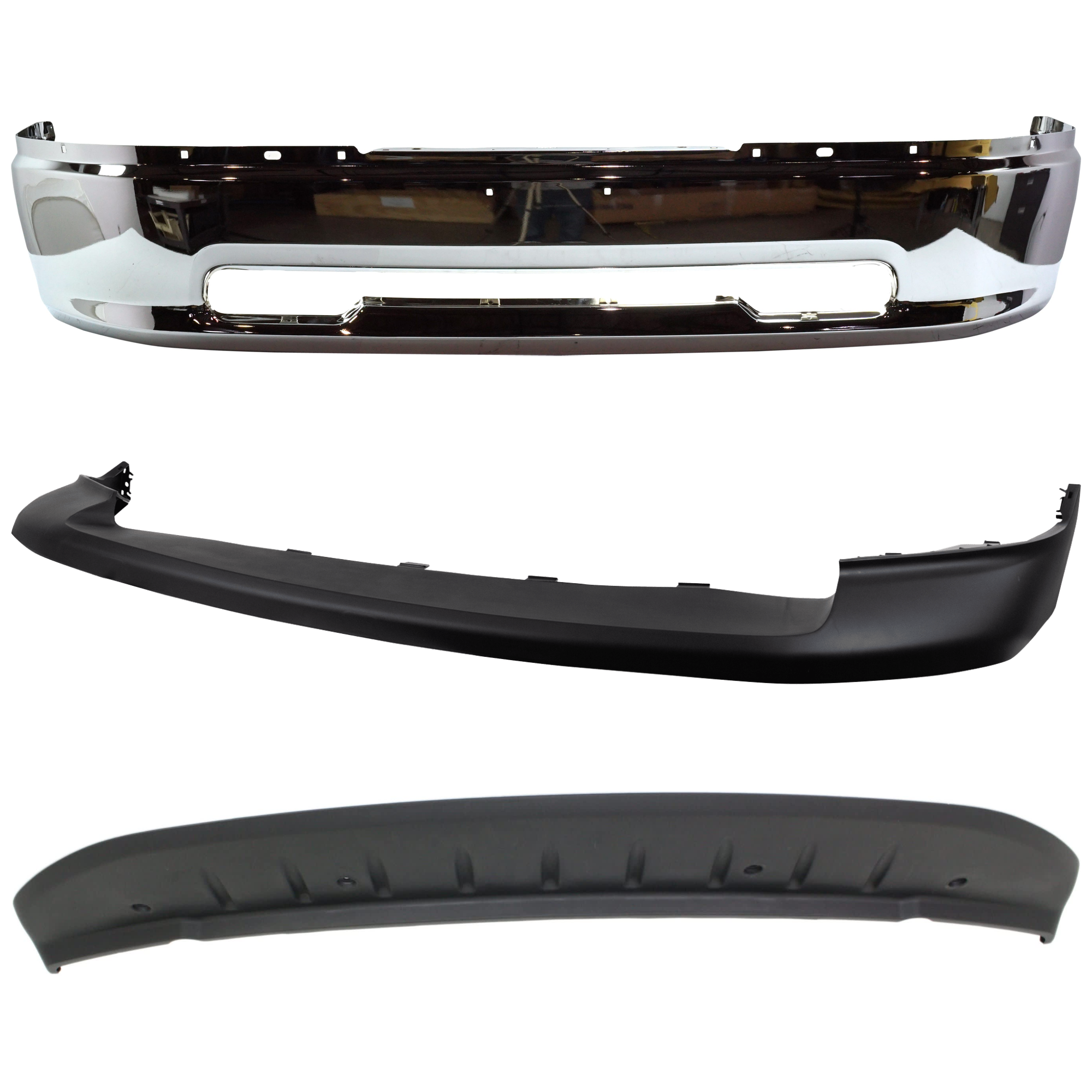 AM RAM 1500-09-12 FRONT BUMPER 3 pc Kit with Bumper Cover and Valance SKU KIT 082224 C680 Partslink CH1002387 CH1014102 CH1090133 OEM 68088188AA 68206066AA 68034055