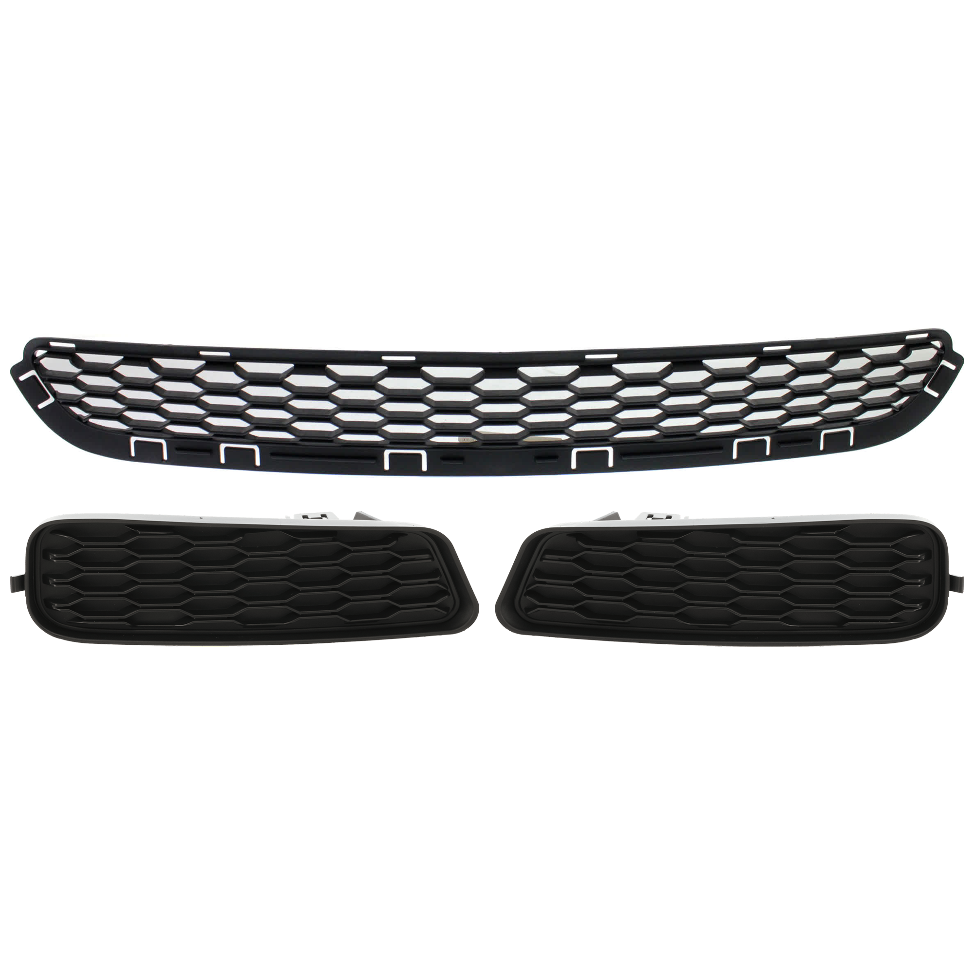 AM AVENGER 11-14 FRONT BUMPER GRILLE 3 pc Kit with Fog Light Cover SKU KIT 082224 C685 Partslink CH1036119 CH1039122 CH1038122 OEM 68081994AA 68081996AA 68081997