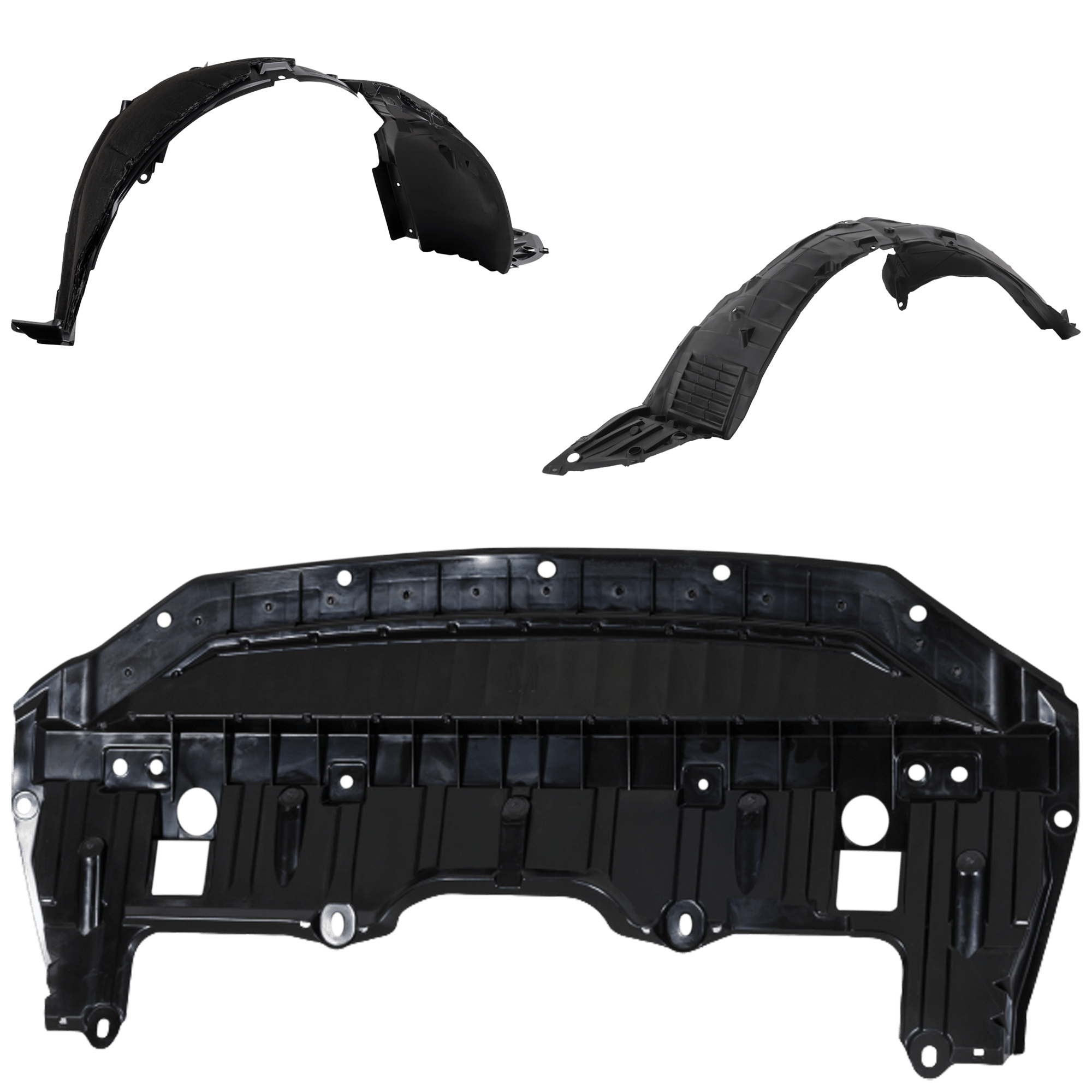 AM ALTIMA 13-13 FRONT FENDER LINER RH AND LH 3 pc Kit with Engine Splash Shield SKU KIT 082224 C694 Partslink NI1248131 NI1249131 NI1228145 OEM 638403TA0A 638413TA0A 758903TA