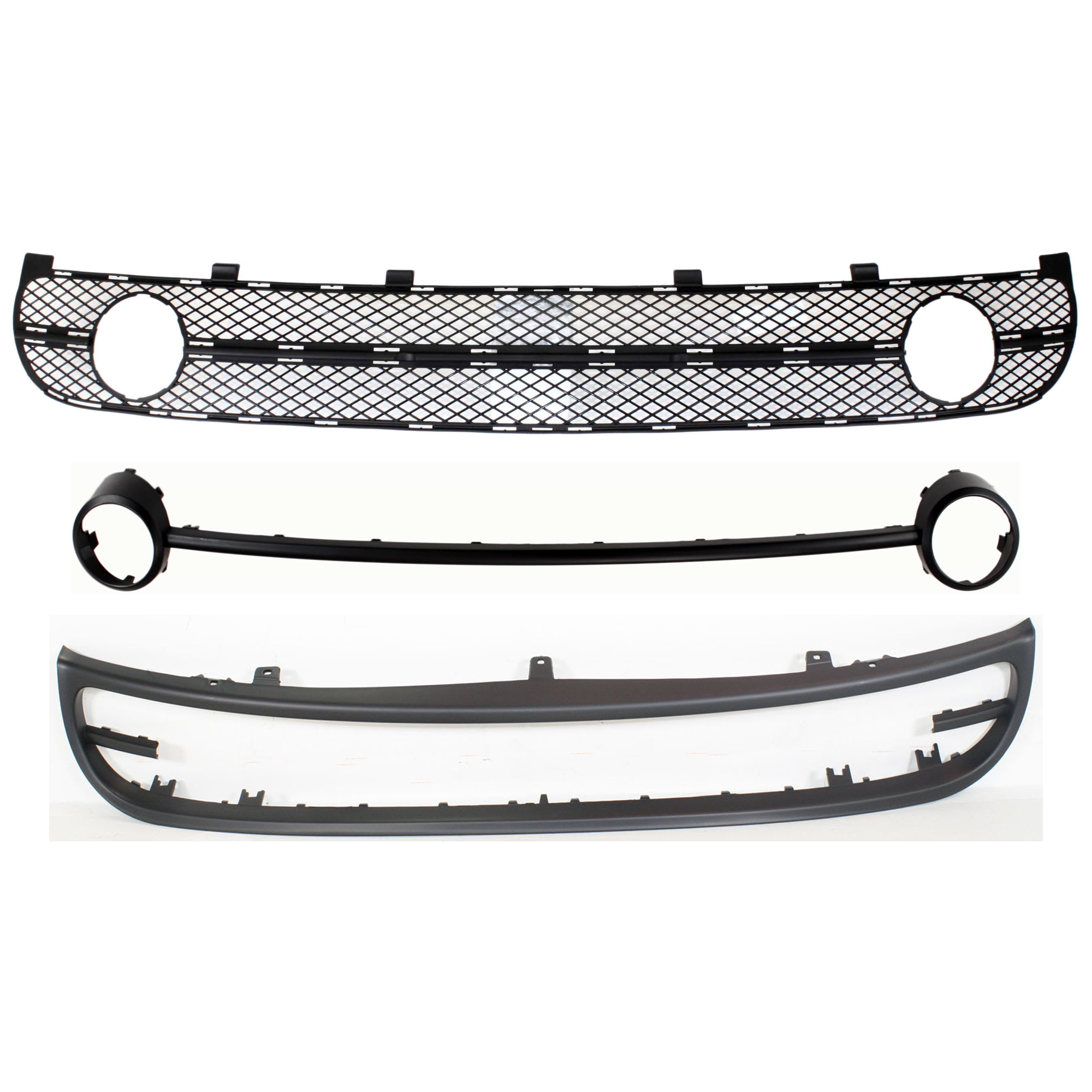 AM BEETLE 01-05 FRONT LOWER VALANCE 4 pc kit Primed with Bumper Grille and Fog Light Trim SKU KIT 082224 C700 Partslink VW1094111 VW1036104 VW1044102 OEM 1C0805903GGRU 1C0807681E01C 1C