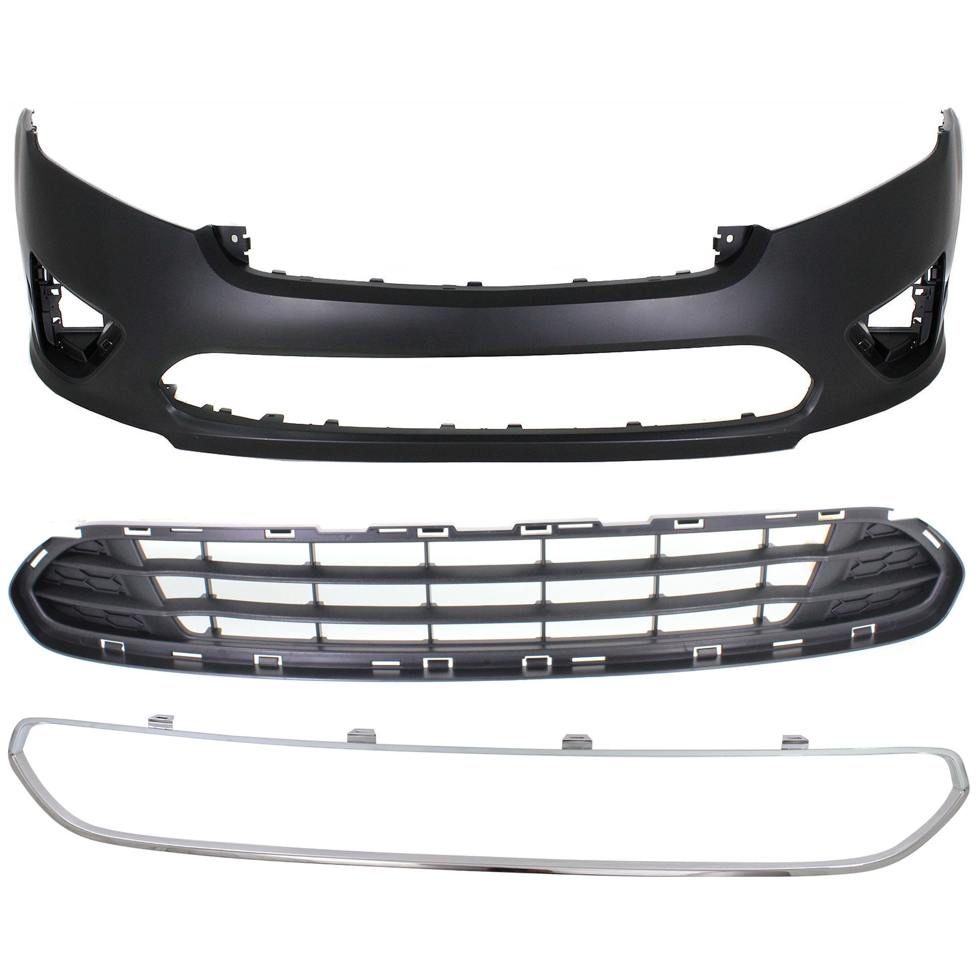 AM FUSION 10-12 FRONT BUMPER COVER 3 pc kit Primed with Bumper Grille and Grille Trim SKU KIT 082224 C711 Partslink FO1000650 FO1036127C FO1037101 OEM AE5Z17D957BAPTM AE5Z17K945A AE