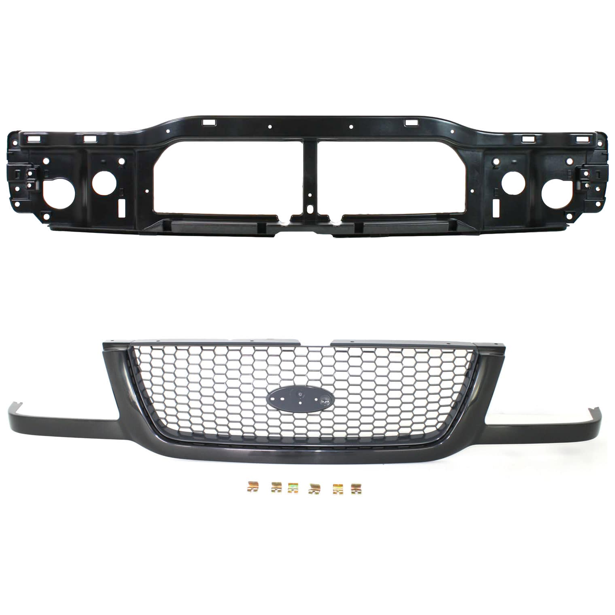 AM RANGER 01-03 GRILLE 2 pc Kit with Header Panel SKU KIT 082224 C740 Partslink FO1200395 FO1220219 OEM 3L5Z8200BA 1L5Z8A284AB
