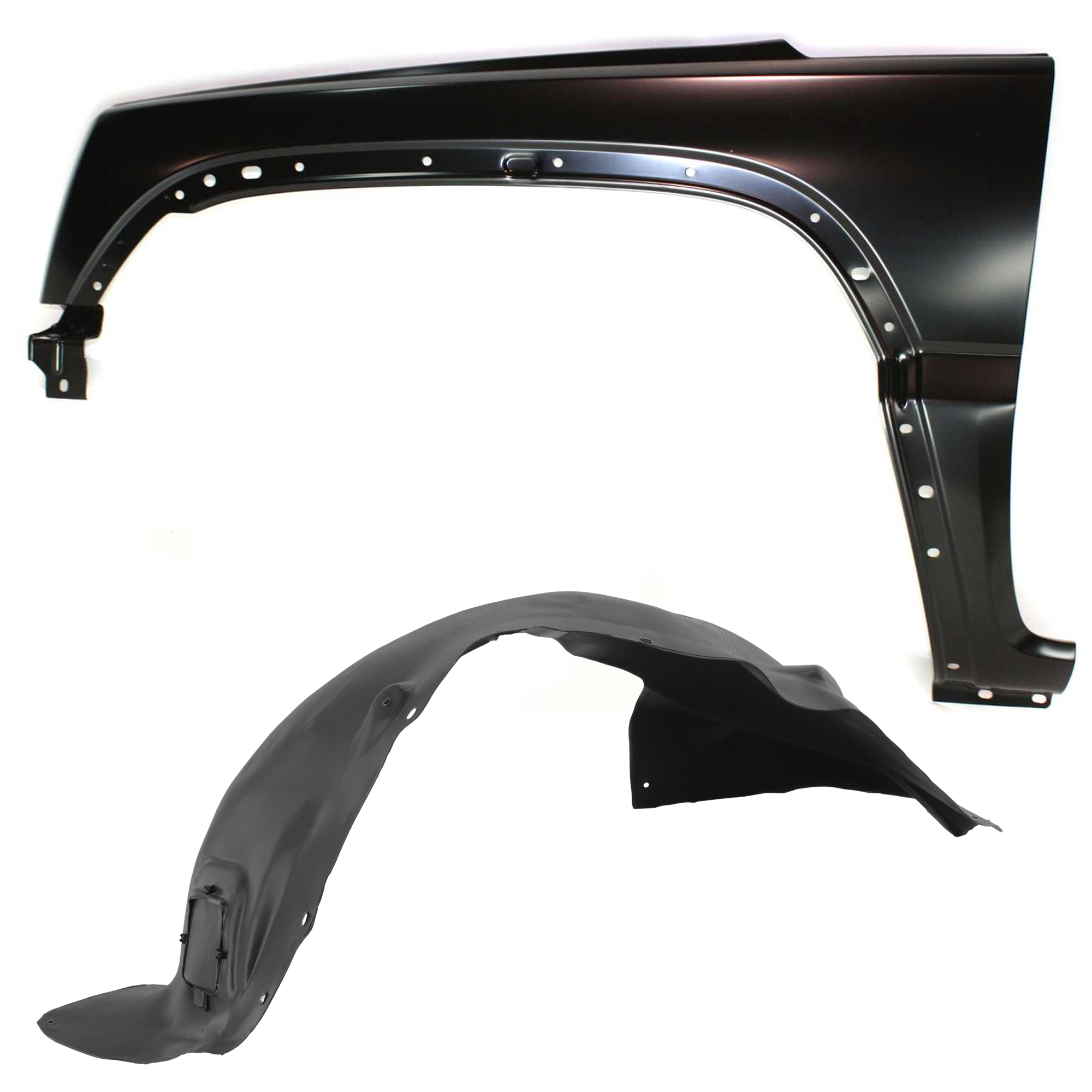 AM LIBERTY 02-04 FRONT FENDER LH 2 pc Kit Primed with Fender and Fender Liner SKU KIT 082224 C754 Partslink CH1240231 CH1248118 OEM 55177101AD 55360145AG