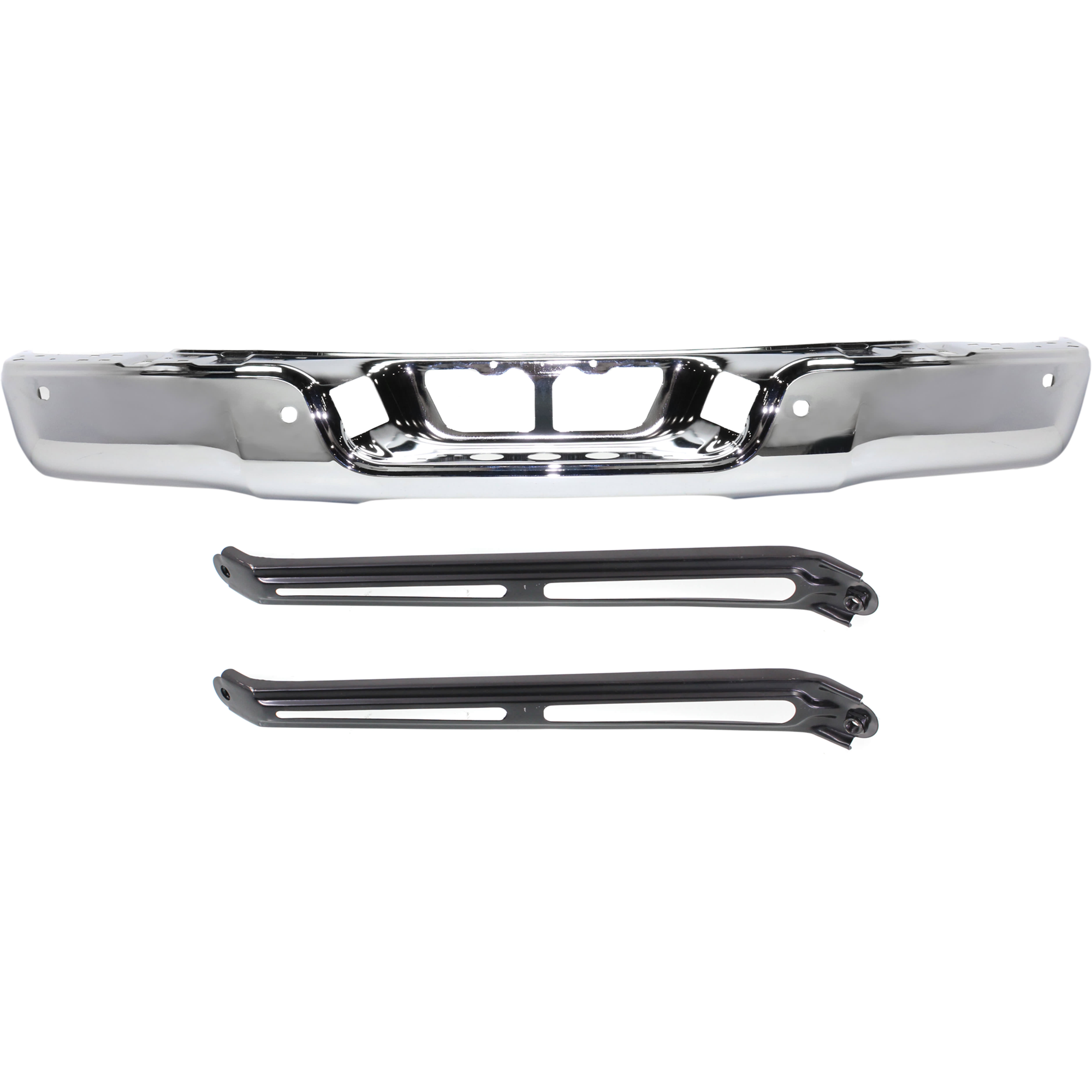 AM TUNDRA 07-13 STEP BUMPER FACE BAR ONLY w o Pad w Pad Provision w o Mounting Bracket Chrome w PAS Holes w o Rock Warrior Pkg Fleetside 3 pc Kit with Bumper Bracket SKU KIT 082224 C760 Partslink TO1102245 TO1162100 OEM 521510C090-521780C030