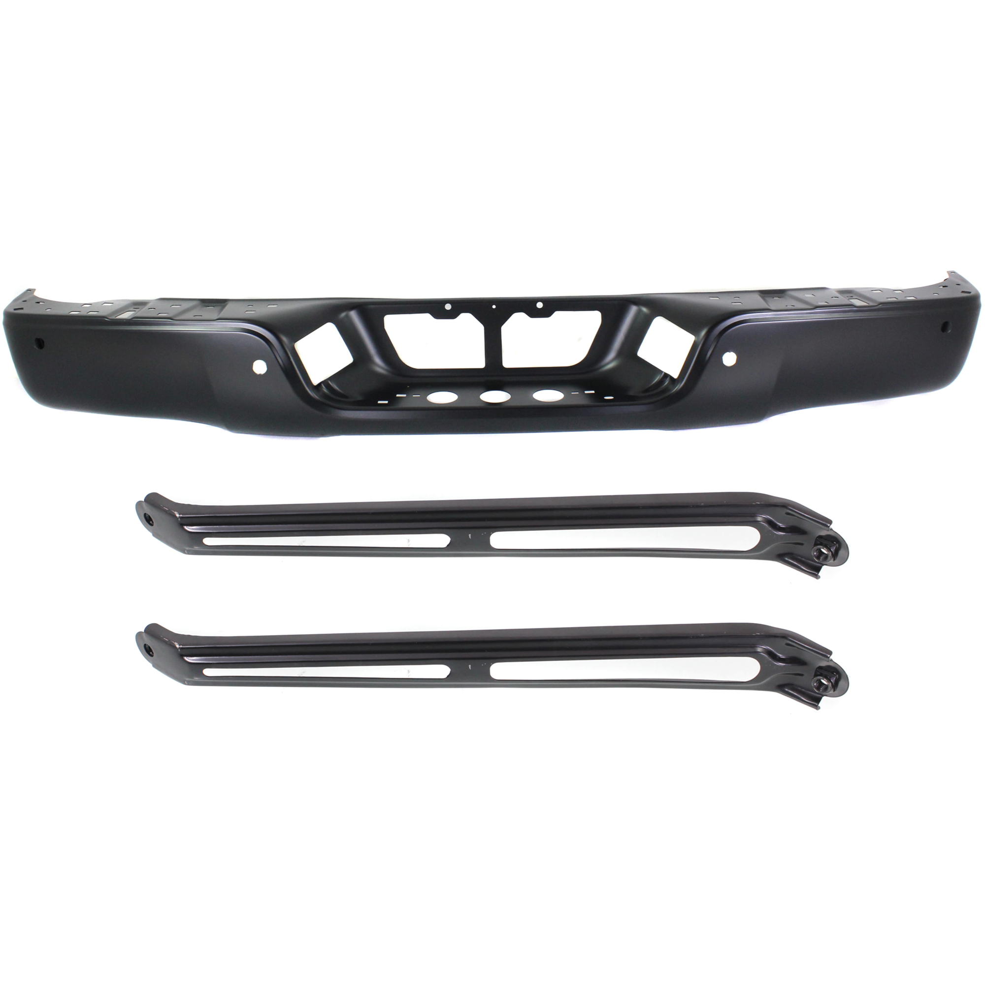 AM TUNDRA 07-13 STEP BUMPER FACE BAR ONLY w o Pad w Pad Provision w o Mounting Bracket Black w PAS Holes w Rock Warrior Pkg Fleetside 3 pc Kit with Bumper Bracket SKU KIT 082224 C761 Partslink TO1102247 TO1162100 OEM 521510C070-521780C030