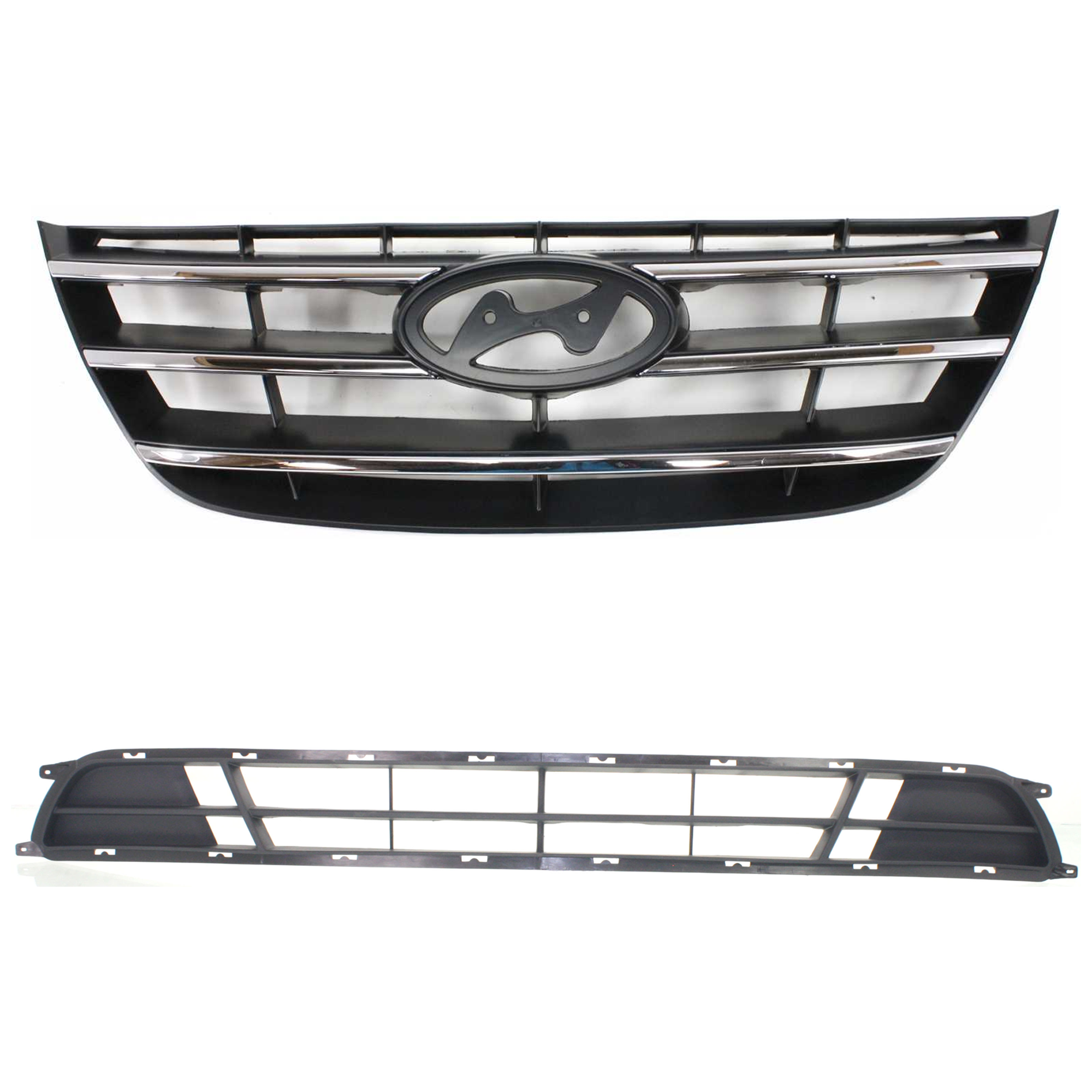 AM SONATA 09-10 GRILLE 2 pc Kit Chrome Shell and Insert Painted Black SKU KIT 082224 C780 Partslink HY1200152 HY1036111 OEM 863503K600-865613K500