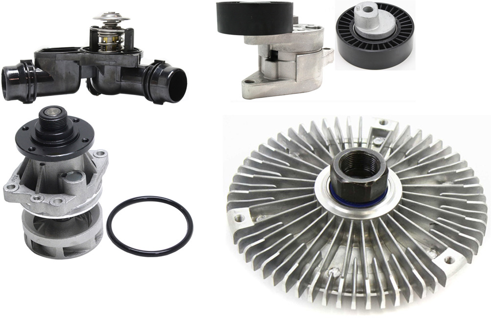 AM 3 SERIES 99-06 WATER PUMP 5 pc Kit with Accessory Belt Idler Pulley Accessory Belt Tensioner Fan Clutch Thermostat Housing SKU KIT 082317-54 OEM 1882-18261-20669-41057-435