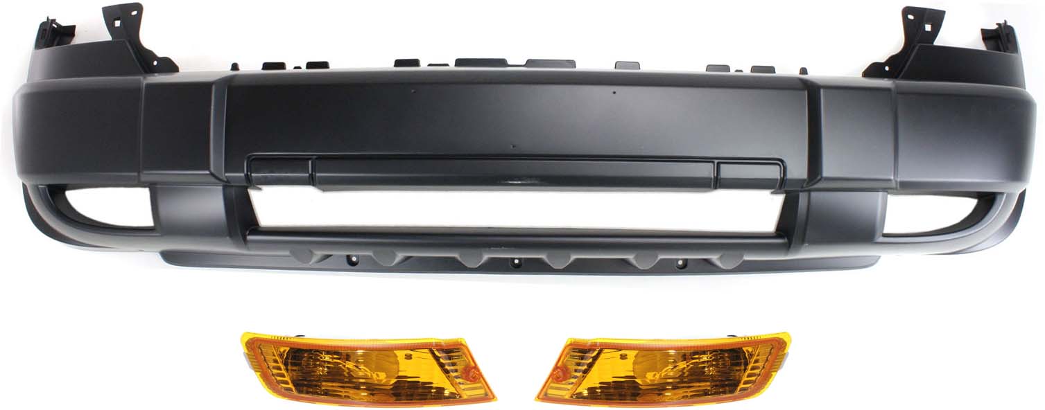 AM LIBERTY 05-07 FRONT BUMPER COVER 3 pc Kit with Turn Signal Lights SKU KIT 082417-107 Partslink CH1000869 CH2520143 CH2521143 OEM 5JJ07TZZAD 55156767AE 55156766
