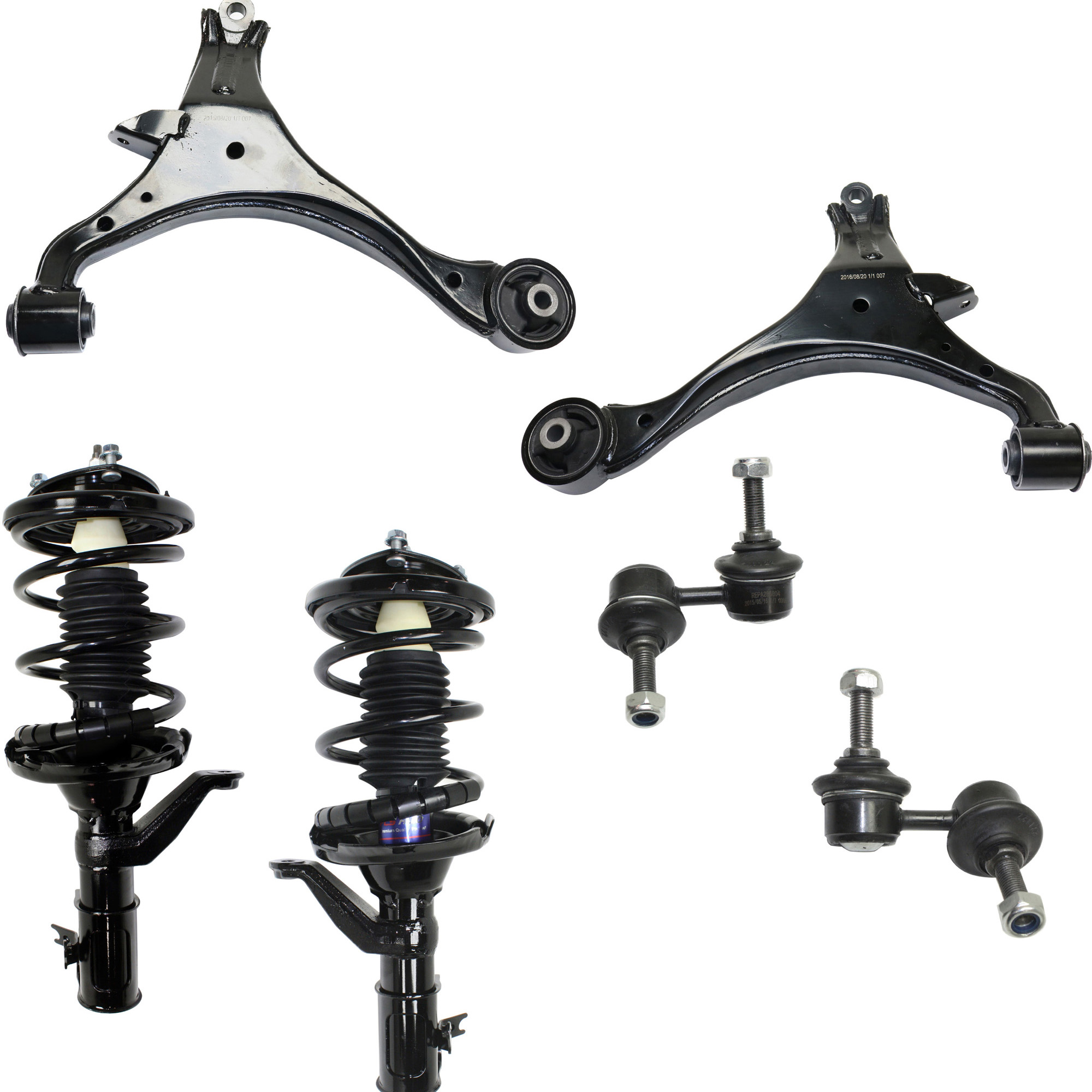 AM CIVIC 03-03 FRONT SUSPENSION KIT RH AND LH 6 pc kit with Control Arms Loaded Struts and Sway Bar Links SKU KIT 082417-18 OEM 51360S5TA01-51360S5TA00-51350S