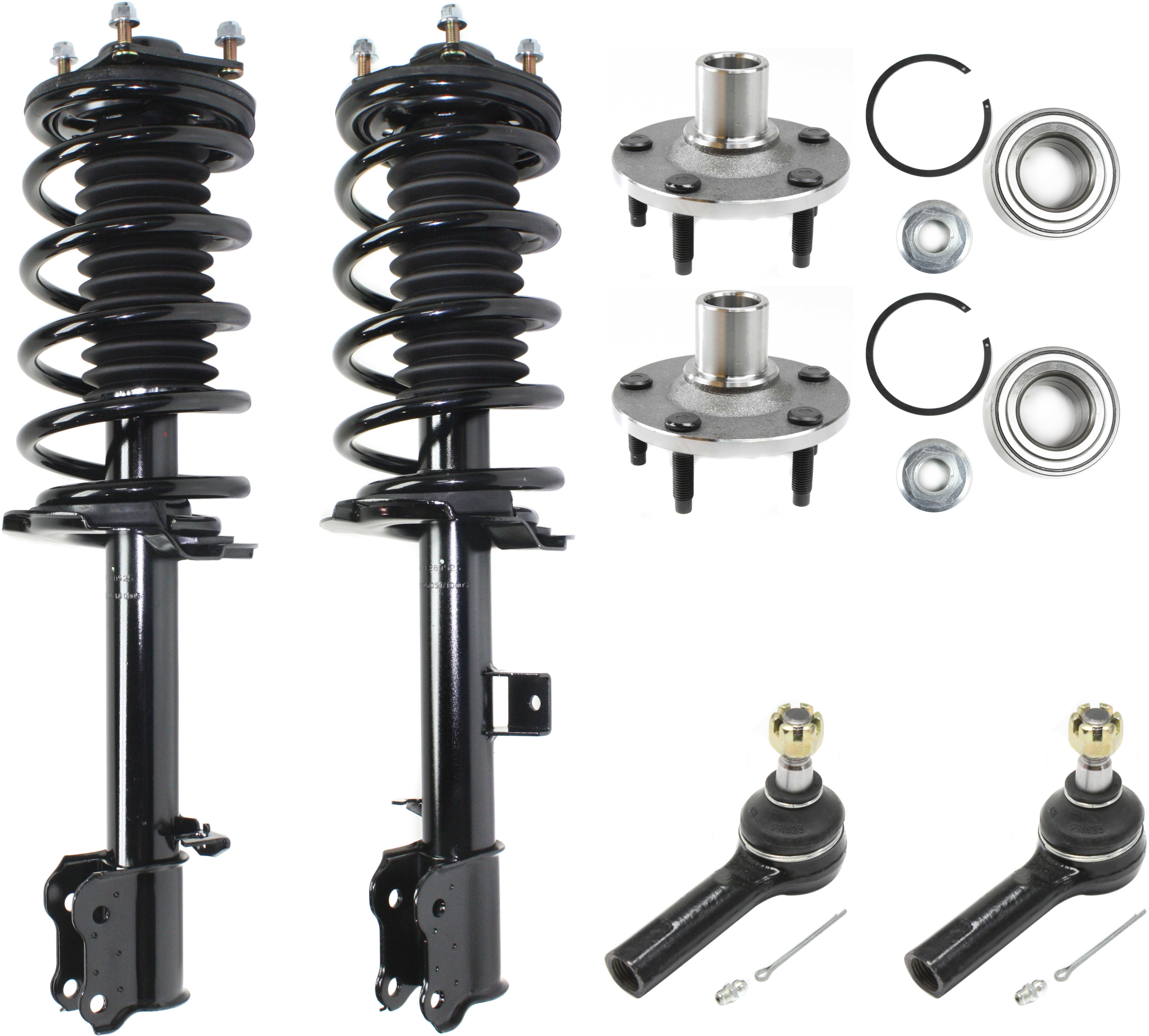 AM ESCAPE TRIBUTE 01-09 FRONT SUSPENSION KIT RH AND LH 6 pc kit with Loaded Struts Tie Rod Ends and Wheel Hubs SKU KIT 082516-12 OEM 8L8Z18124BL 6L8Z18124BA 3U2Z18
