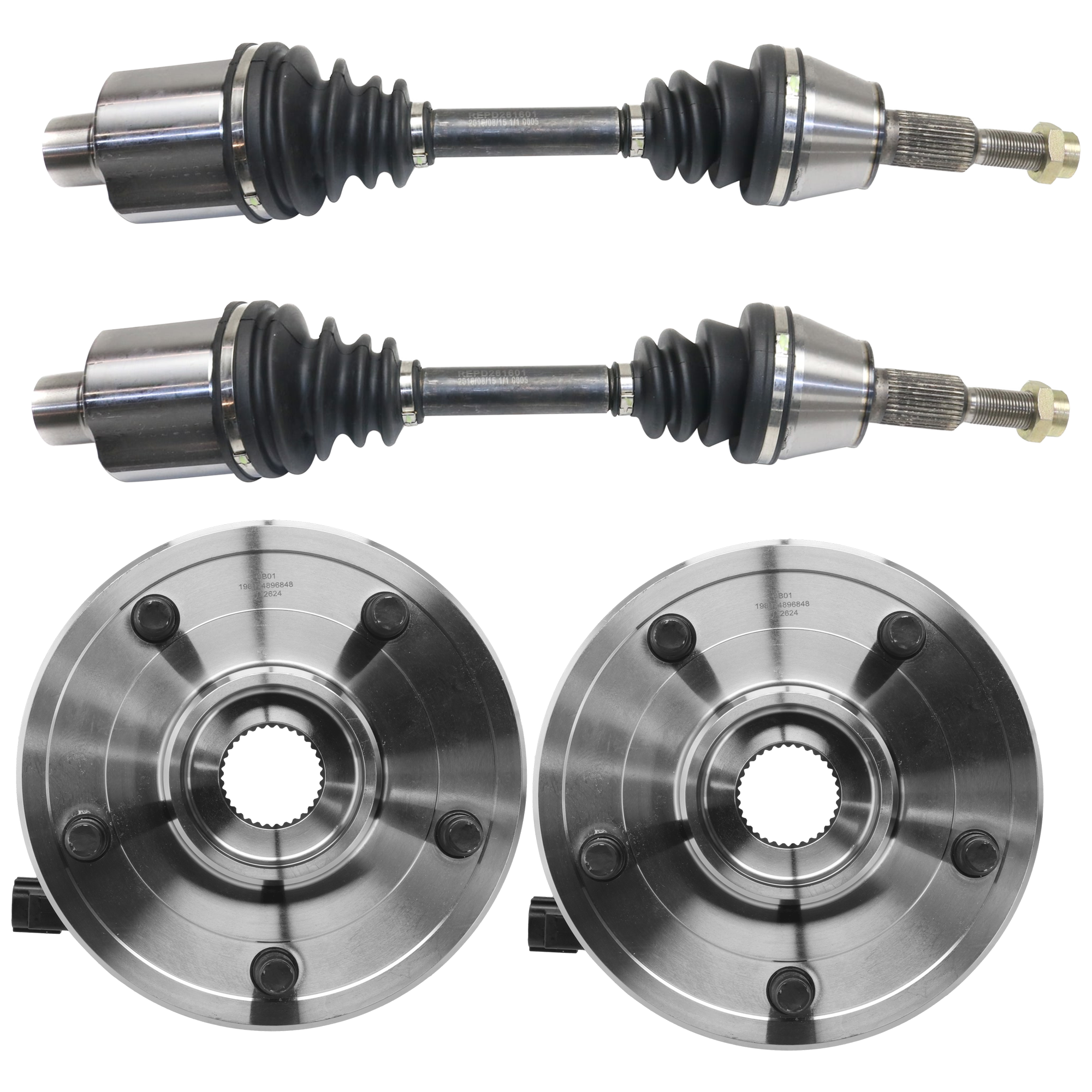 AM RAM 1500-04-04 FRONT SUSPENSION KIT RH and LH 4 pc kit with Axle Assemblies and Wheel Hubs SKU KIT 082516-20 OEM 5072389AA 5072389AB 52070323AA