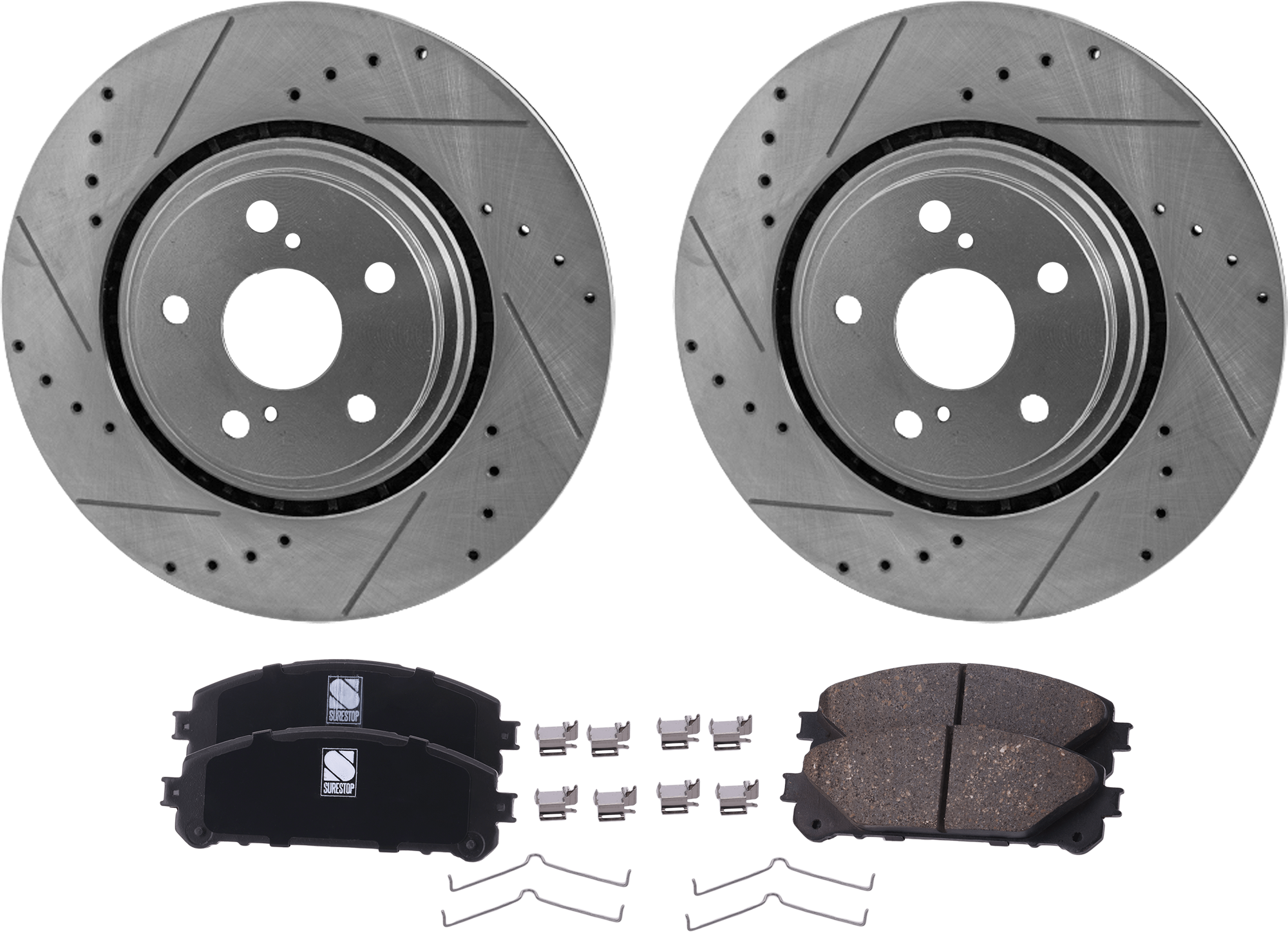 AM HIGHLANDER 08-19 SIENNA 11-20 FRONT BRAKE DISC AND PAD KIT 4 pc kit Cross drilled and Slotted SKU KIT 082722-07 OEM 44607-0833311-850021-900566-60