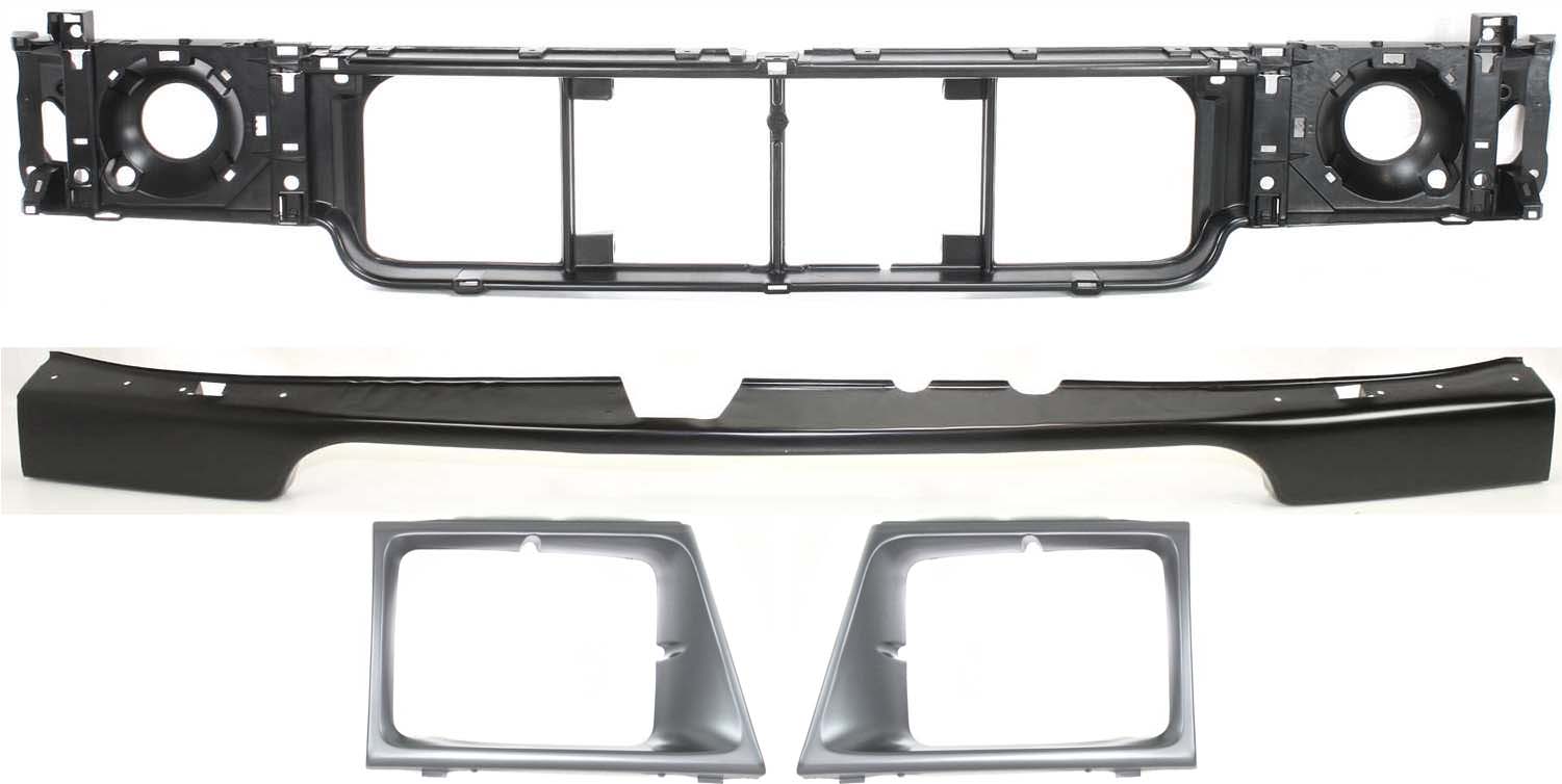AM ECONOLINE VAN 97-02 HEADER PANEL 4 pc Kit with Bumper Trim and Headlight Doors SKU KIT 082917-15 Partslink FO1221114 FO1092175 FO2512158 FO2513158 OEM F7UZ8A284AA 1C2Z17779AA F7UZ13