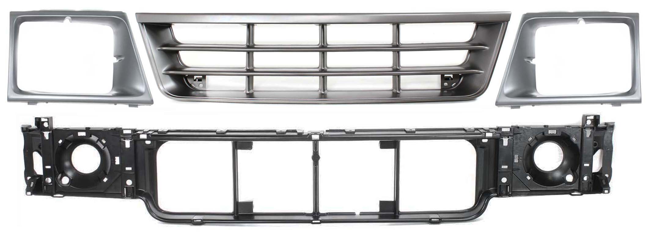 AM ECONOLINE VAN 97-02 GRILLE 4 pc Kit w Sealed Beam Headlights with Header Panel and Headlight Doors SKU KIT 082917-16 Partslink FO1200338 FO1221114 FO2512158 FO2513158 OEM F8UZ8200BAA F7UZ8A284AA F7UZ13