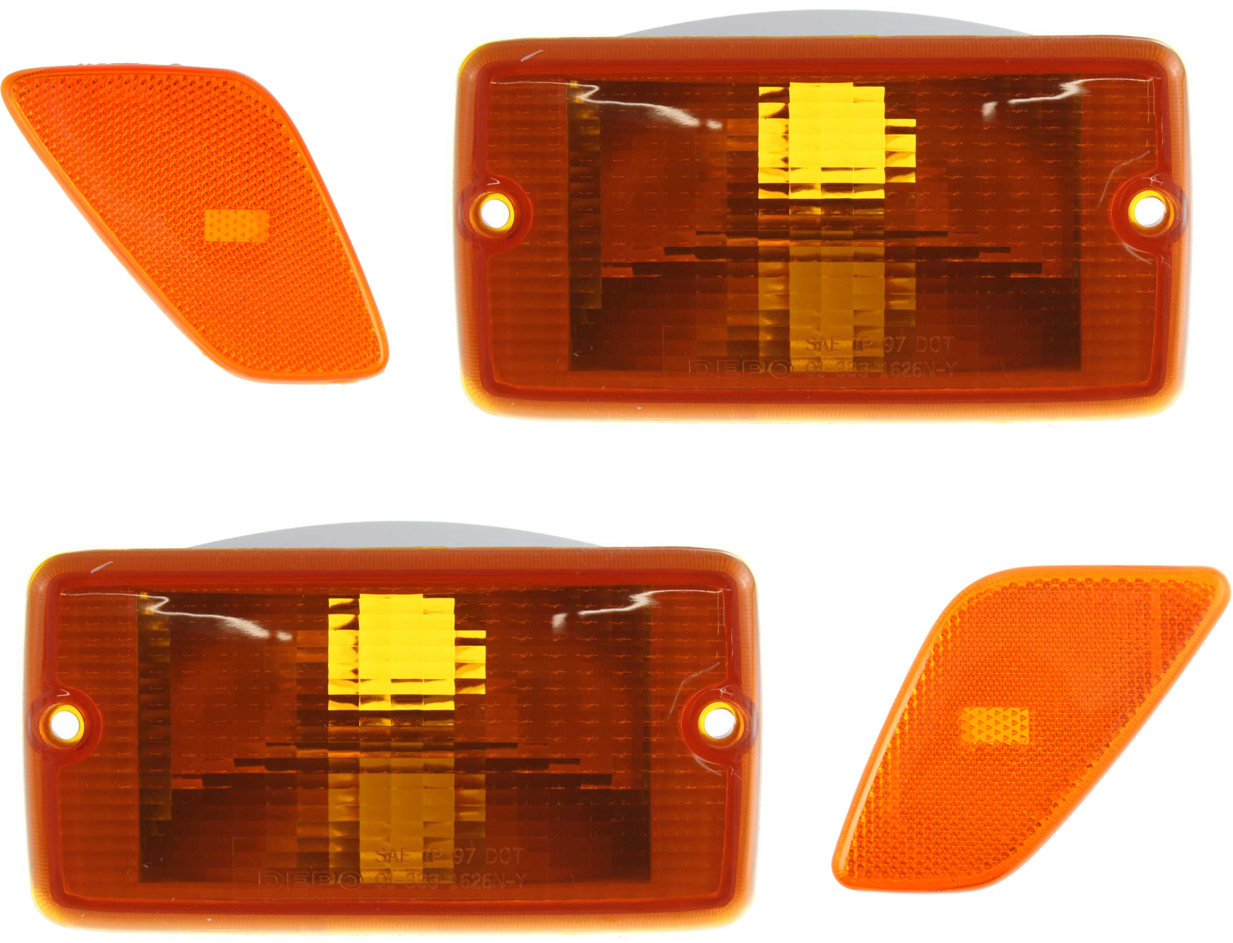 AM TJ 97-00 AUTO LIGHT KIT 4 pc kit RH and LH with Turn Signal Light and Side Marker SKU KIT 082918-01 Partslink CH2520131 CH2550120 CH2551120 OEM 55055020AD 55055020AE 55155629