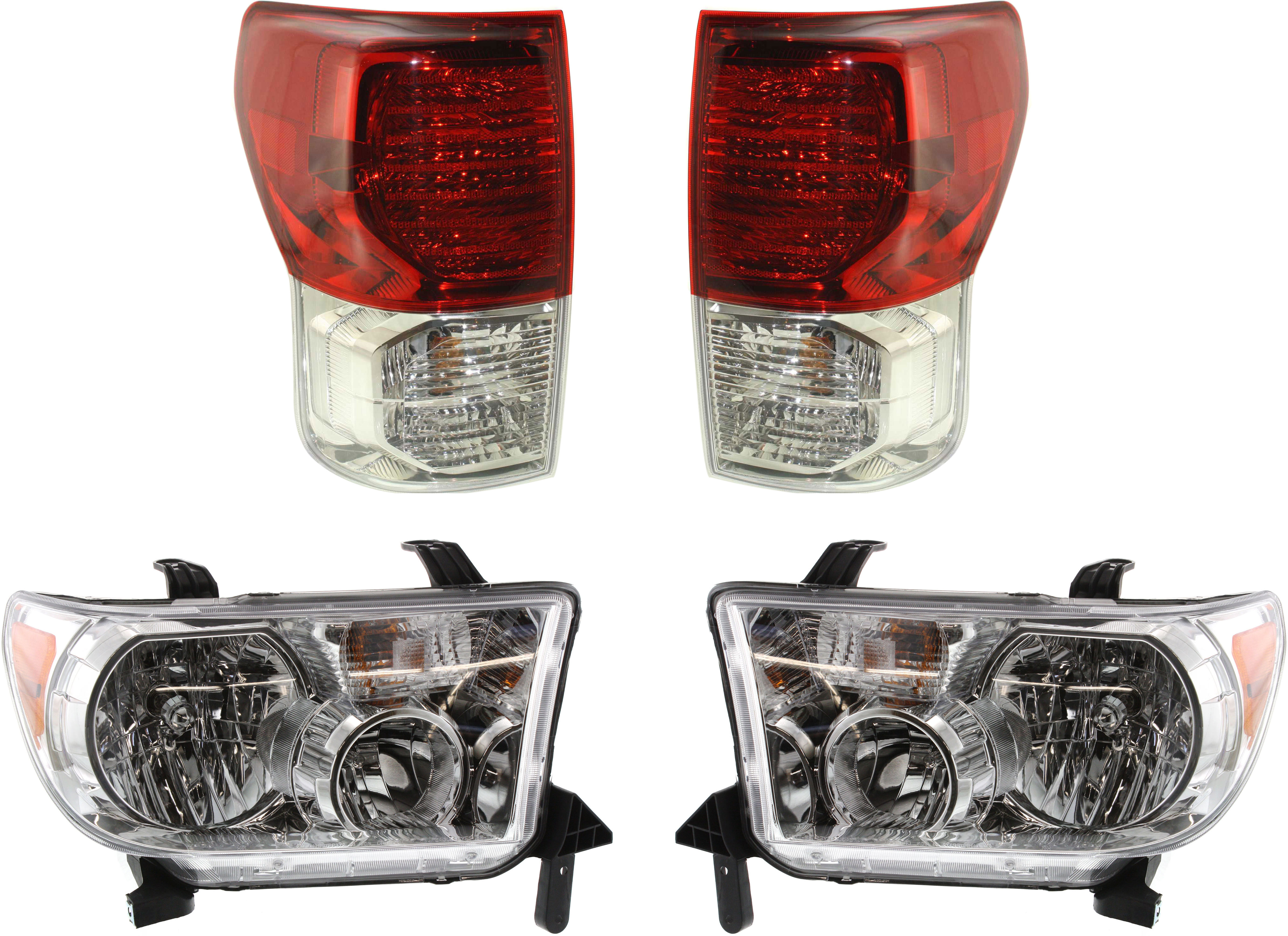 AM TUNDRA 10-13 HEAD LAMP RH AND LH Assembly Halogen 4 pc Kit with Tail Lights SKU KIT 082918-07 Partslink TO2503171 TO2502171 TO2800183 TO2801183 OEM 811100C051-811500C051-815600C0