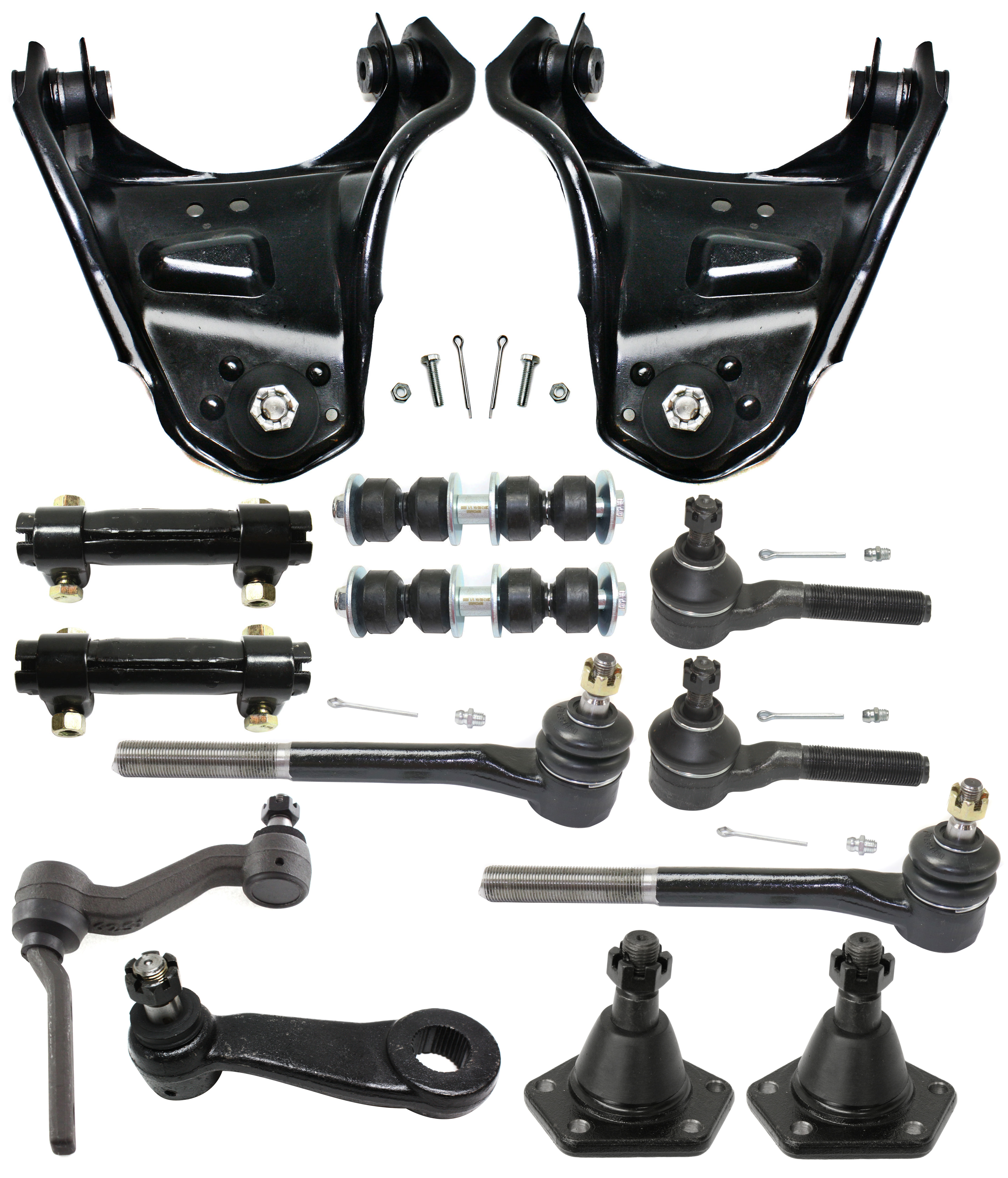 AM BLAZER JIMMY 98-05 FRONT CONTROL ARM KIT RH AND LH Upper w ball joint s 14 pc Kit with Idler Arm Pitman Arm Ball Joint Tie Rod End Tie Rod Adjusting Sleeve Sway Bar Link SKU KIT 083017-21 Partslink GM4512100 GM4513100 OEM 10390-286004-2601274-505110
