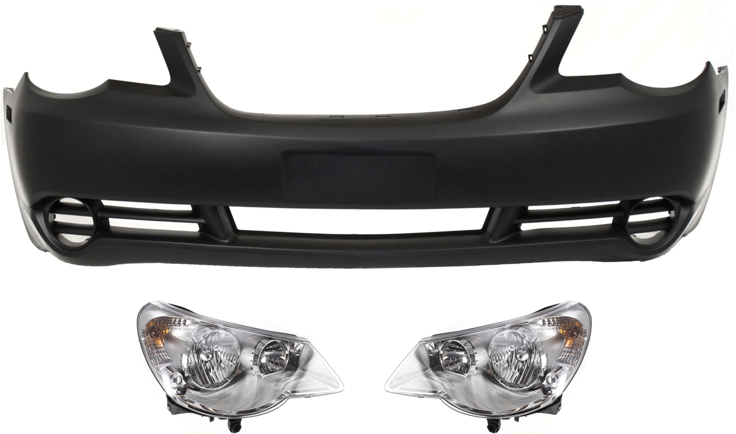 AM SEBRING 07-10 HEAD LAMP RH AND LH Assembly Halogen 3 pc Kit with Bumper Cover SKU KIT 083018-62 Partslink CH2502178 CH2502223 CH2503178 CH2503223 CH1000897 OEM 5303746AG PFM 5303746AF 530374