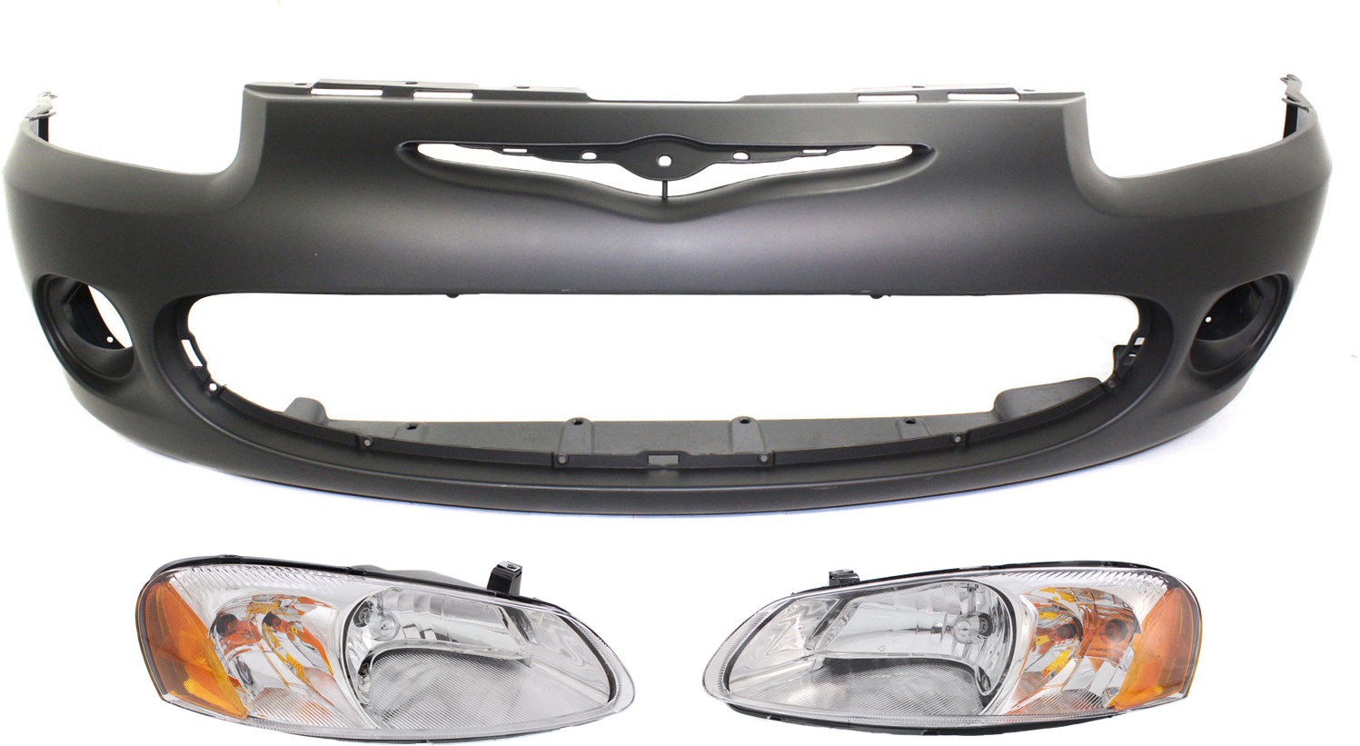 AM SEBRING 01-03 FRONT BUMPER COVER 3 pc Kit Sedan with Headlights SKU KIT 083018-67 Partslink CH1000321 CH2502143 CH2503143 OEM 4805262AC 4805821AD 4805821AA