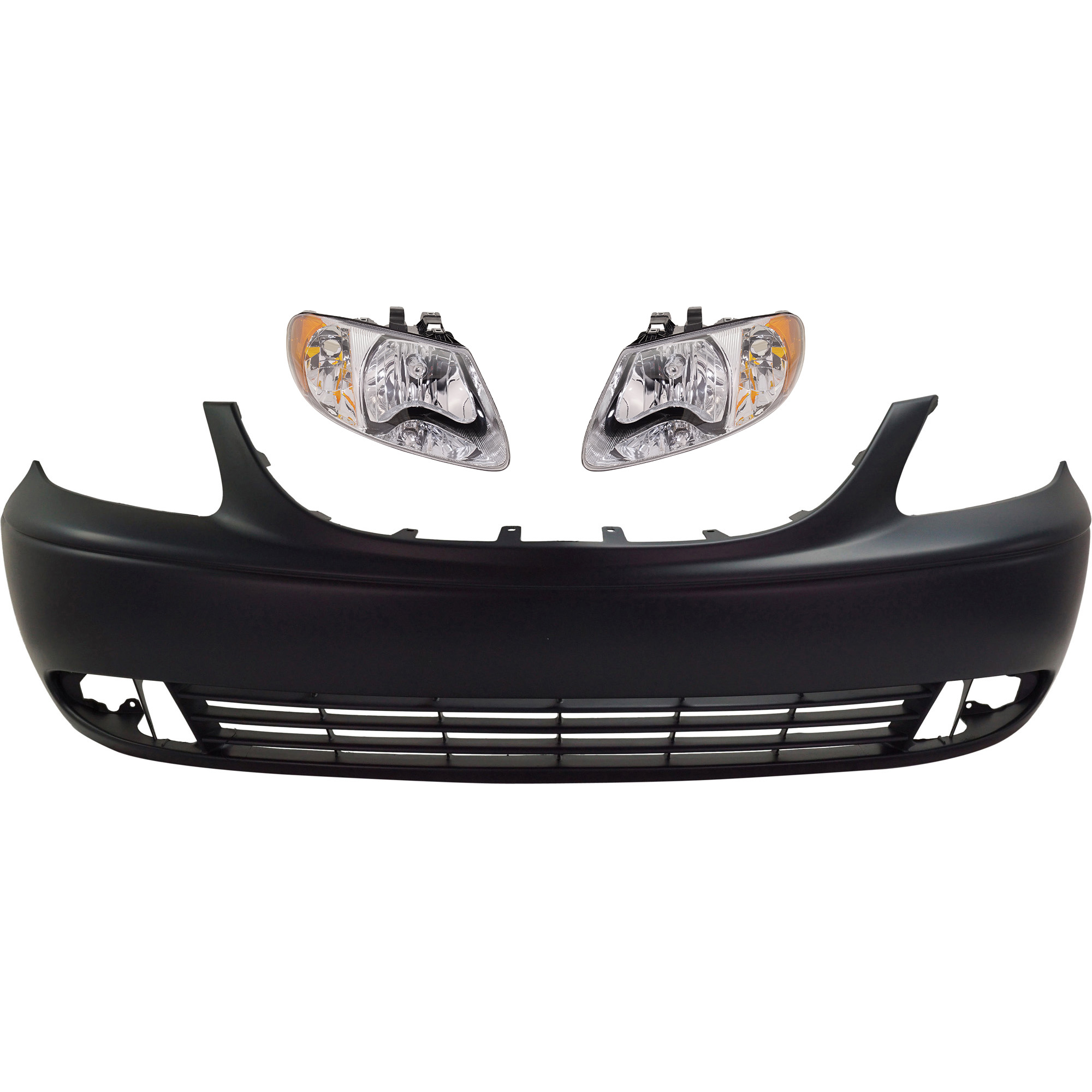 AM TOWN COUNTRY 01-04 FRONT BUMPER COVER 3 pc Kit with Headlights SKU KIT 083018-75 Partslink CH1000319 OEM 5018610AA 4857701AC PFM 485770