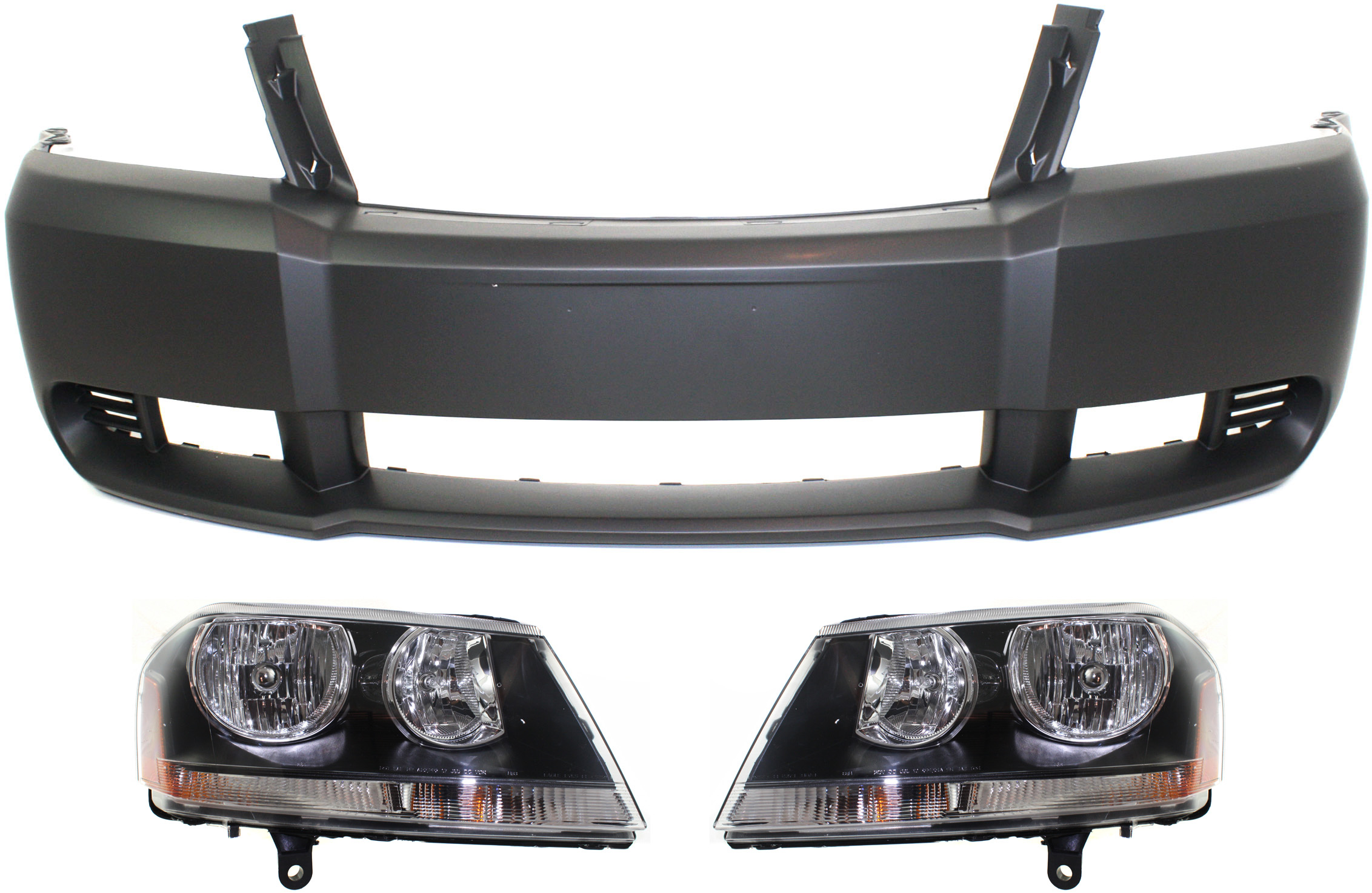 AM AVENGER 08-10 HEAD LAMP RH AND LH Assembly Halogen 3 pc kit with Bumper Cover SKU KIT 083018-78 Partslink CH1000919C OEM 5303744AD PFM 5303745AD PFM 68